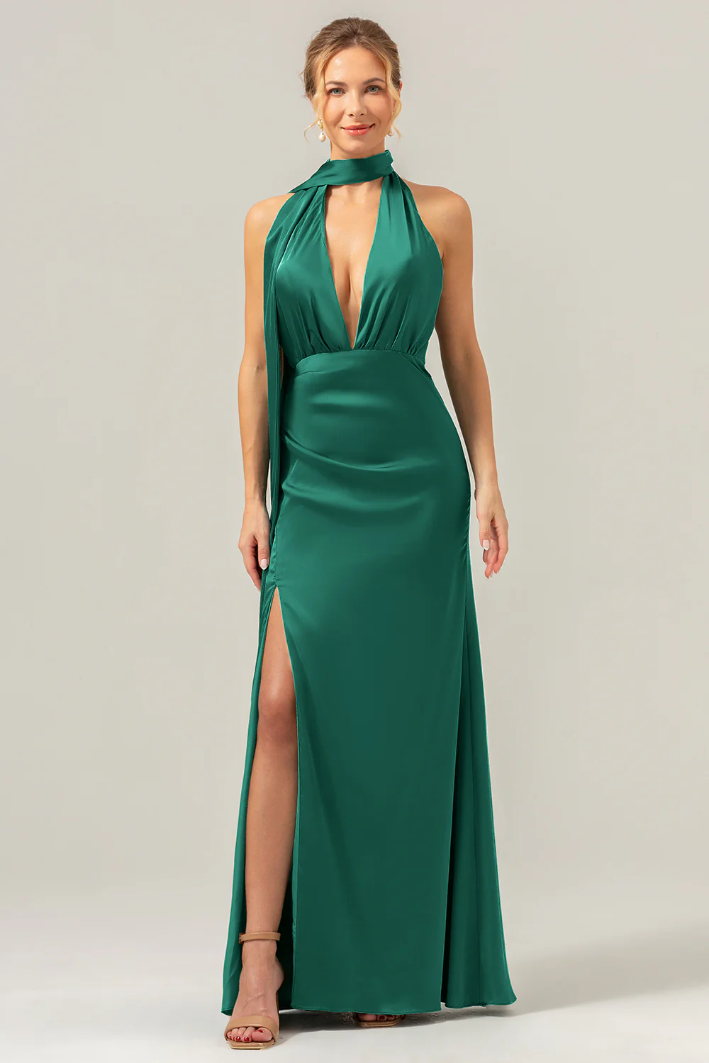 Peacock Sheath V-Neck Dos Nu Longue Robe de demoiselle d’honneur avec fente - Image 15