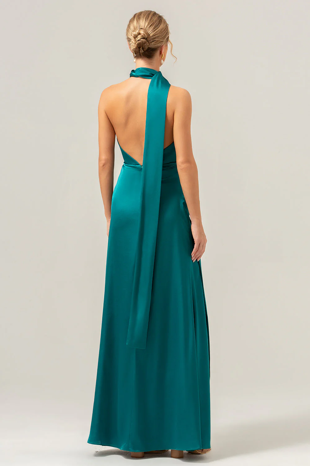 Peacock Sheath V-Neck Dos Nu Longue Robe de demoiselle d’honneur avec fente - Image 2