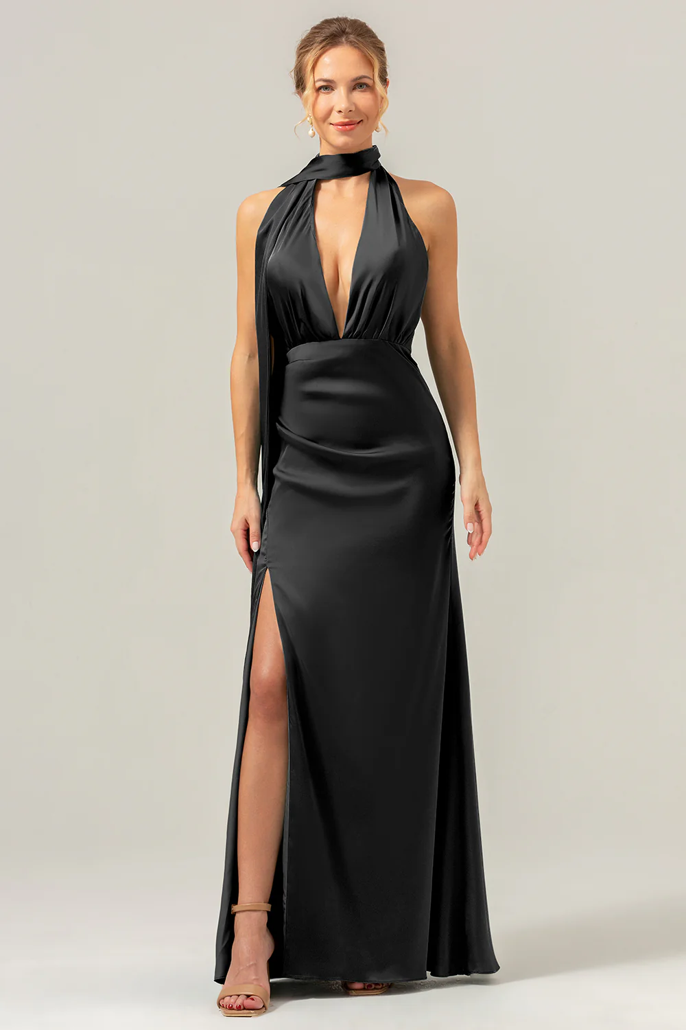 Peacock Sheath V-Neck Dos Nu Longue Robe de demoiselle d’honneur avec fente - Image 7