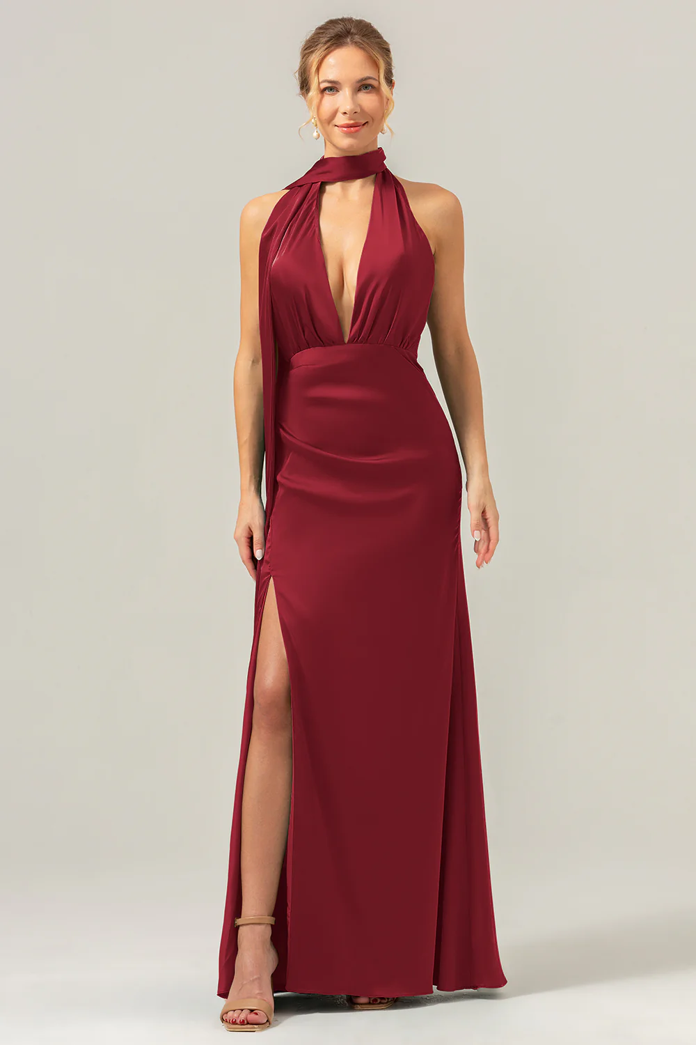 Peacock Sheath V-Neck Dos Nu Longue Robe de demoiselle d’honneur avec fente - Image 9