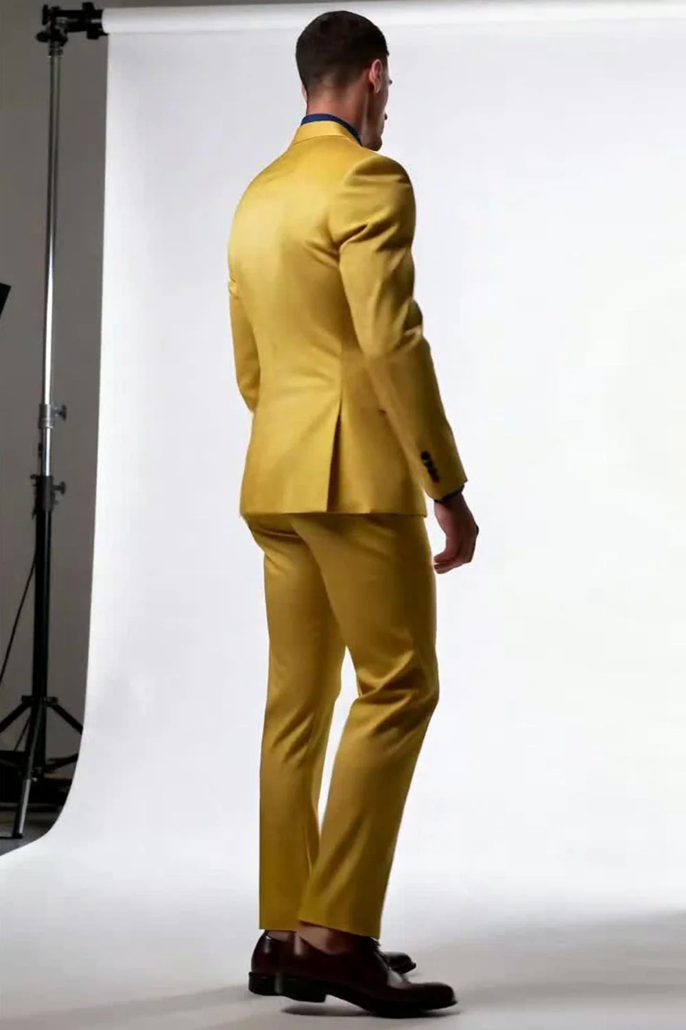 Peak Lapel 2 Piece Single Breasted Yellow Hommes Costumes Formels - Image 3