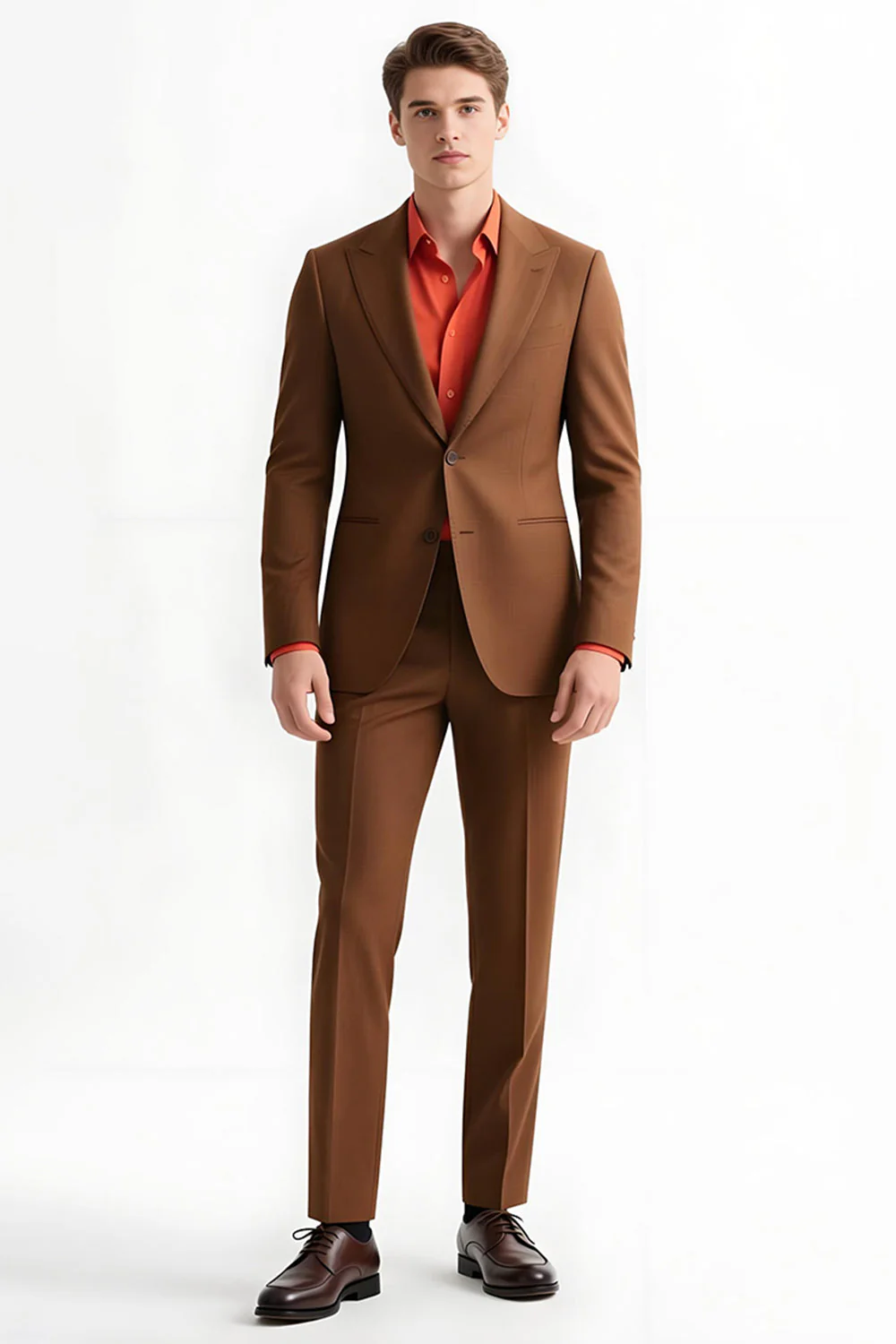 Peak Lapel 2 pièces à simple boutonnage slim fit Costumes marron pour hommes