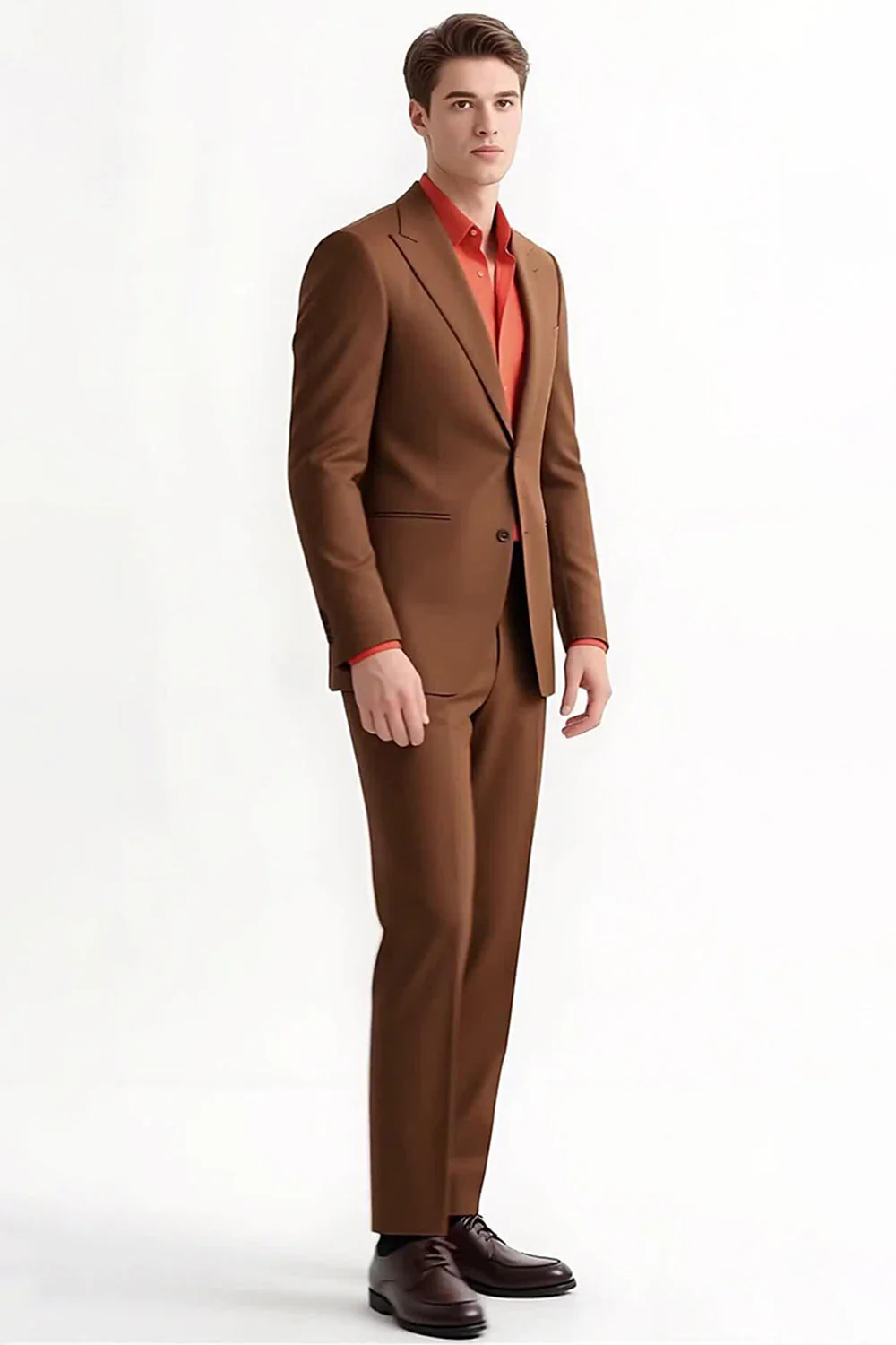 Peak Lapel 2 pièces à simple boutonnage slim fit Costumes marron pour hommes - Image 3
