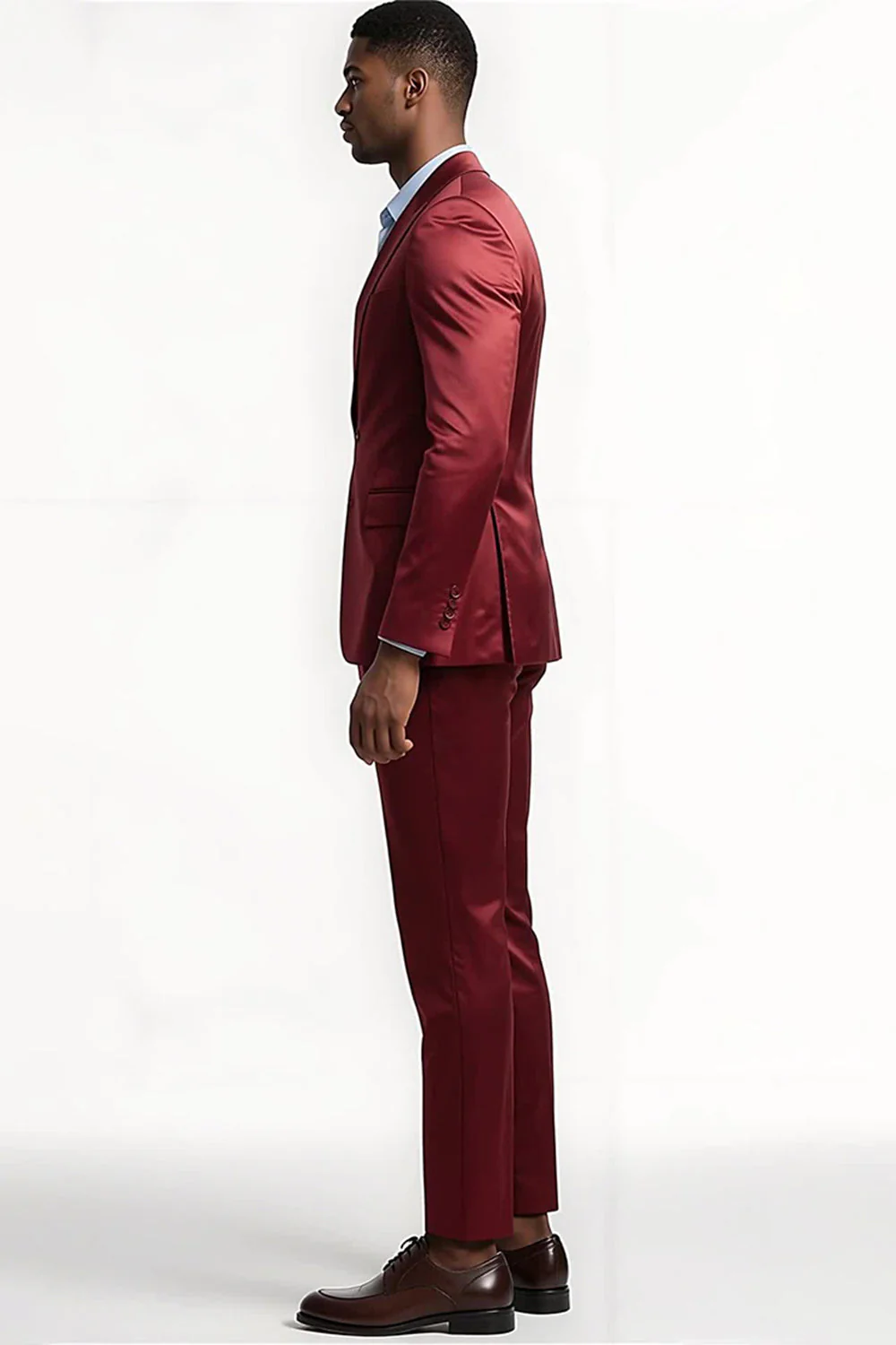 Peak Lapel 2 pièces bordeaux simple boutonnage costumes de bal pour hommes - Image 3