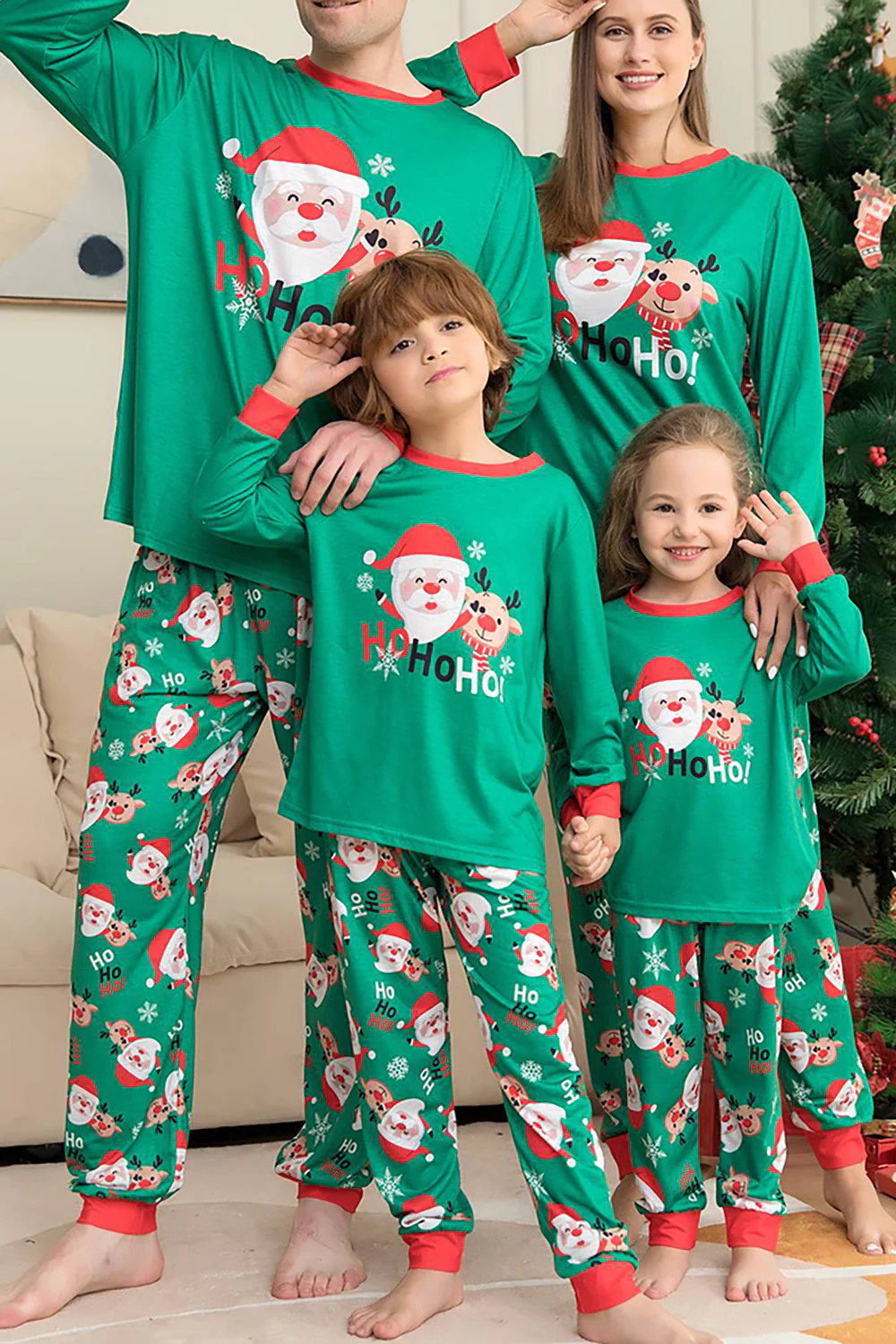 Père Noël vert et cerf Noël famille pyjama assorti ensemble - Image 3