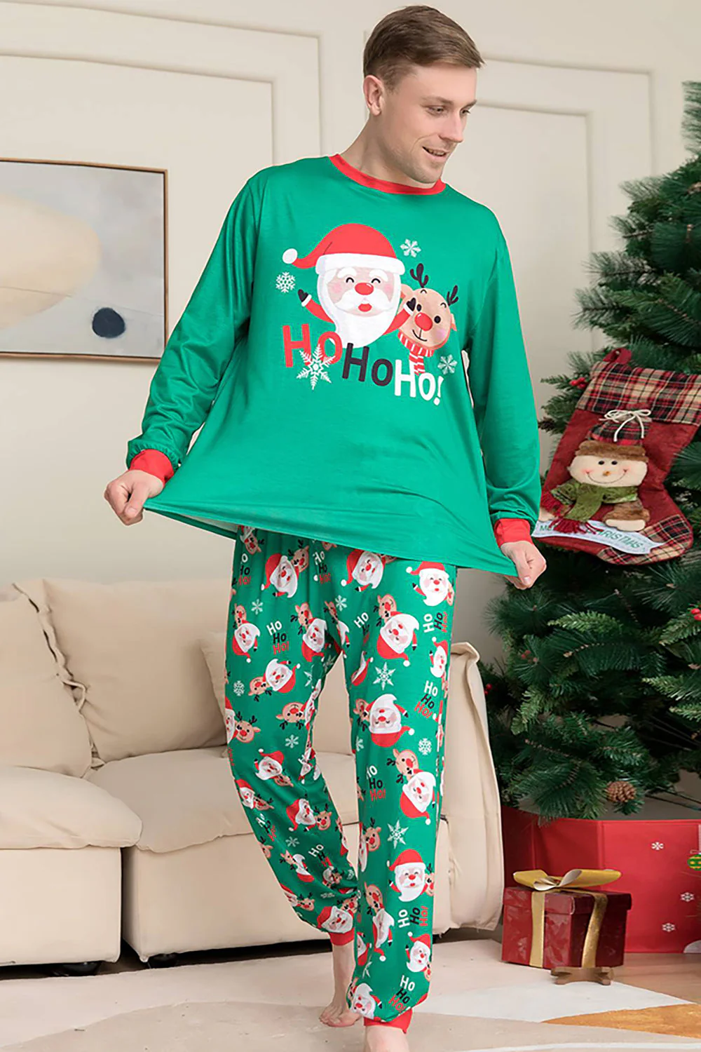 Père Noël vert et cerf Noël famille pyjama assorti ensemble - Image 5