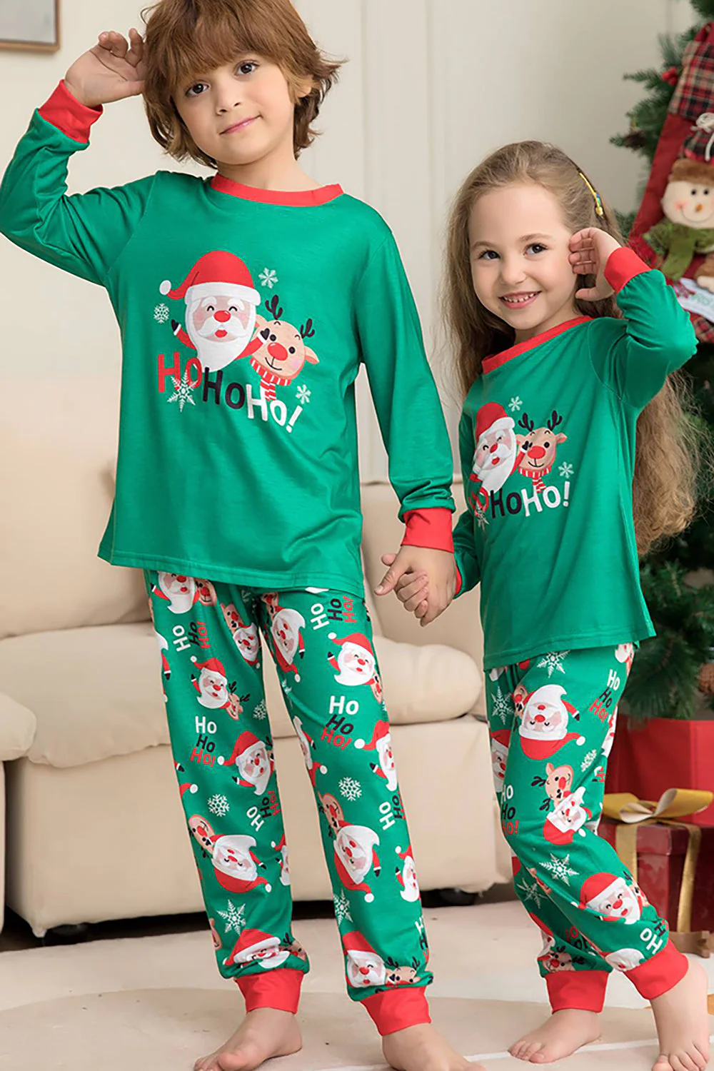 Père Noël vert et cerf Noël famille pyjama assorti ensemble - Image 7