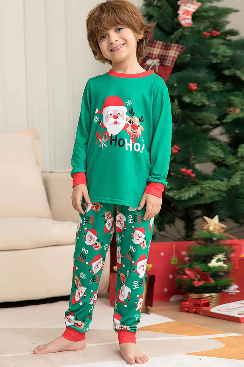 Père Noël vert et cerf Noël famille pyjama assorti ensemble - Image 9