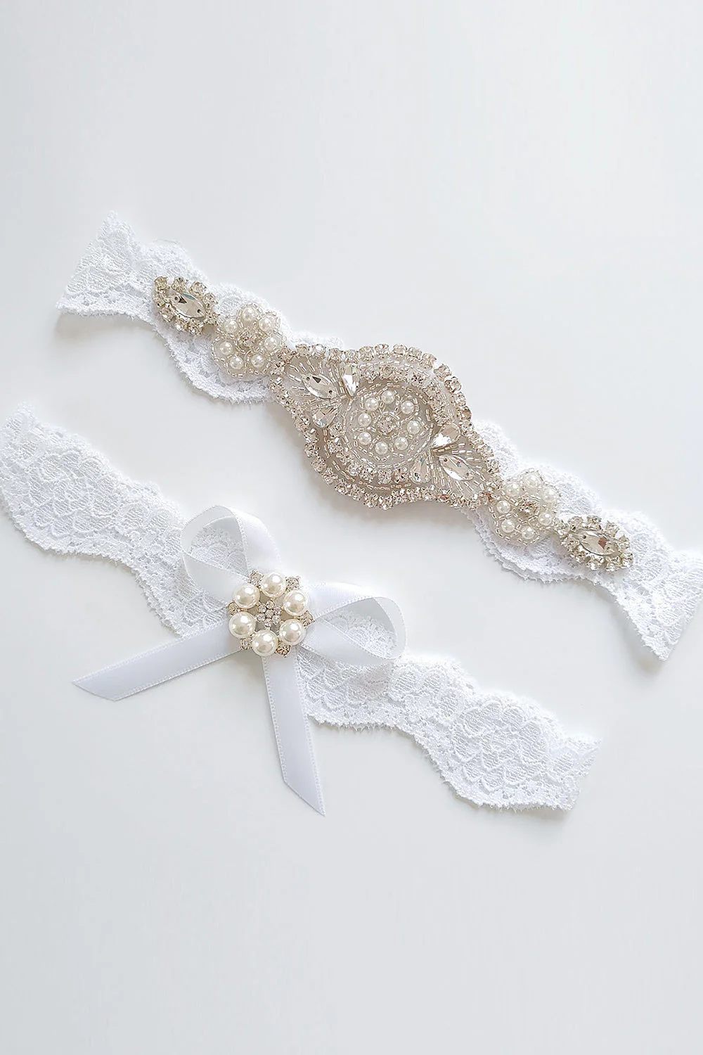 Perle Strass Dentelle Jarretière de mariée Ensemble - Image 3