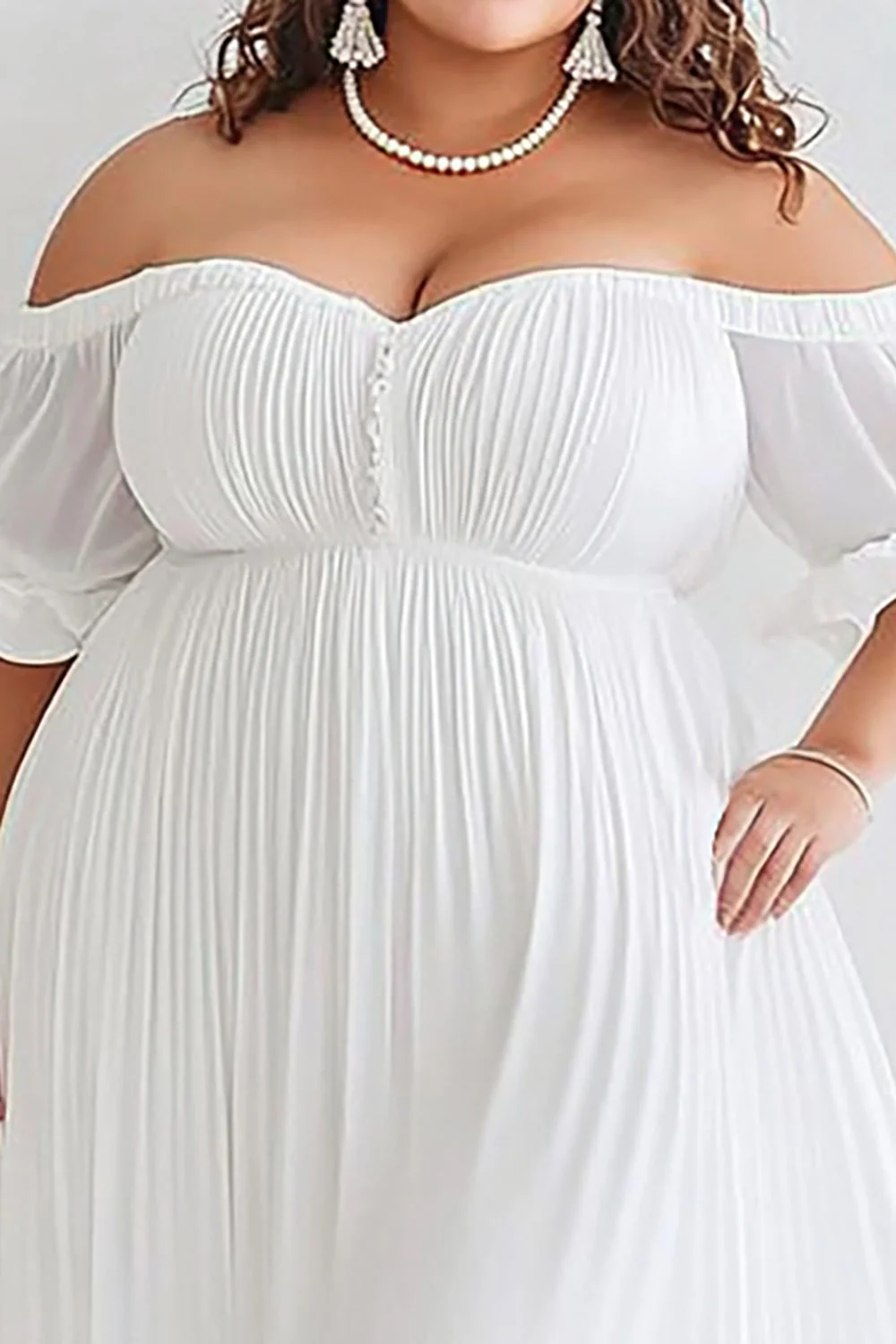Petite robe blanche en tulle trapèze à épaules dénudées - Image 2