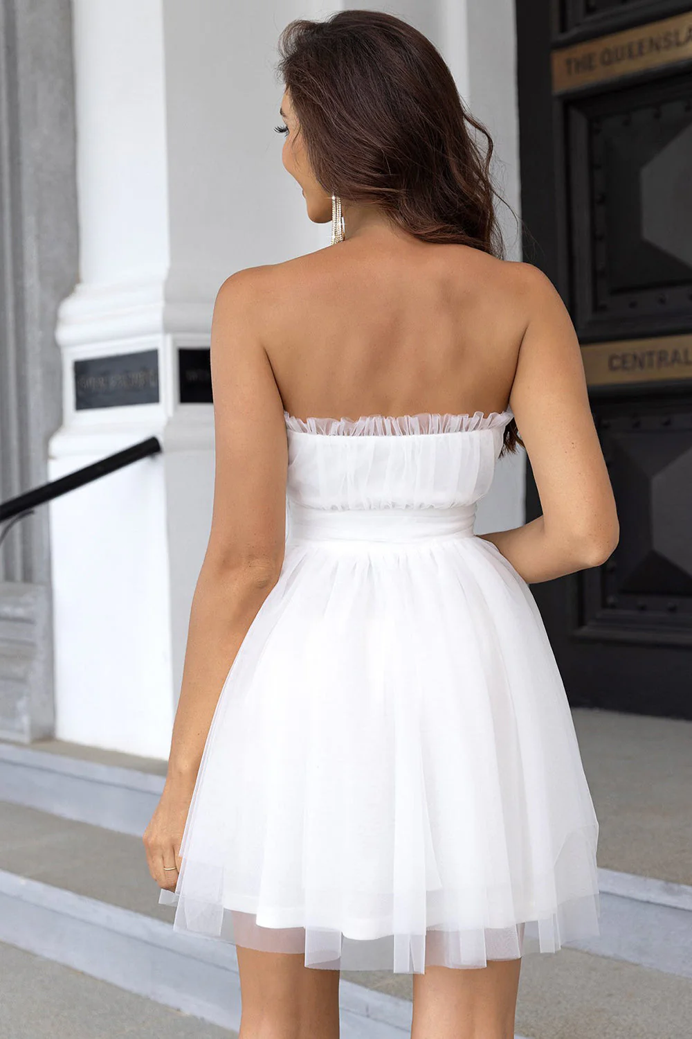 Tulle ligne A sans bretelles rose Robe courte Cocktail - Image 14