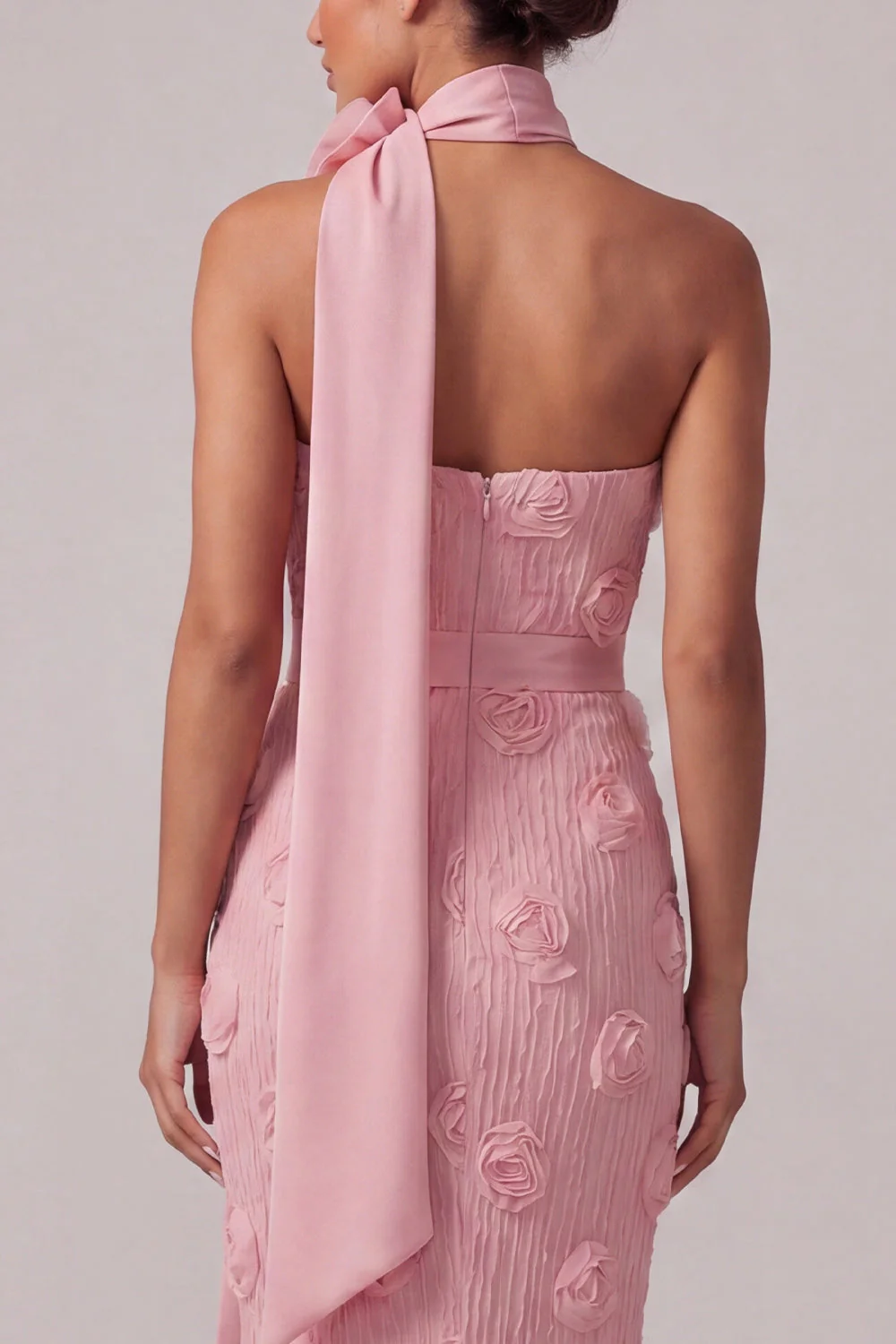 Pink Strapless Mermaid Floral Long Mother Of the Bride Dress - Image 4