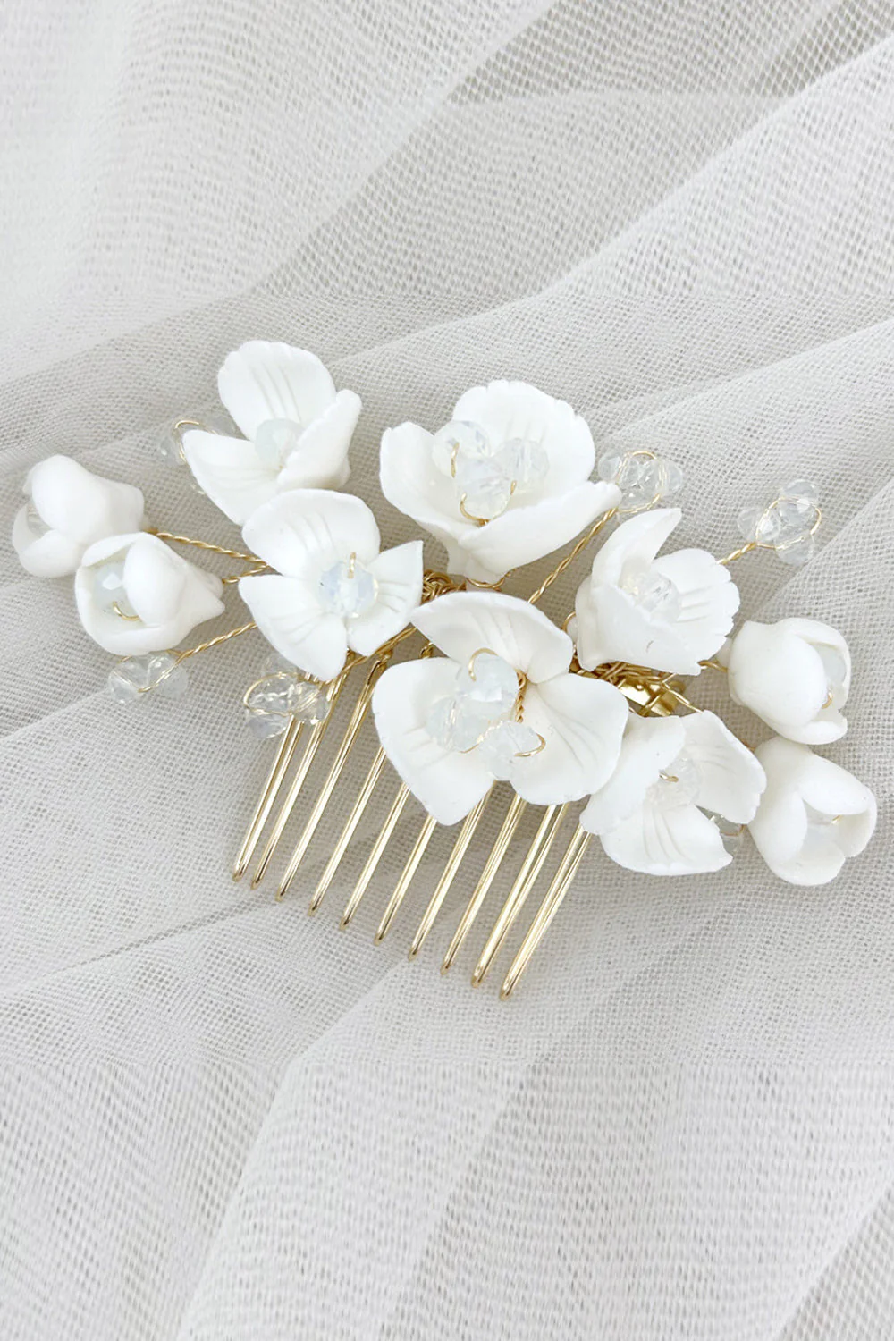 Plaque de fleur en céramique blanche Maquillage Maquillage Peigne à cheveux de mariée - Image 3