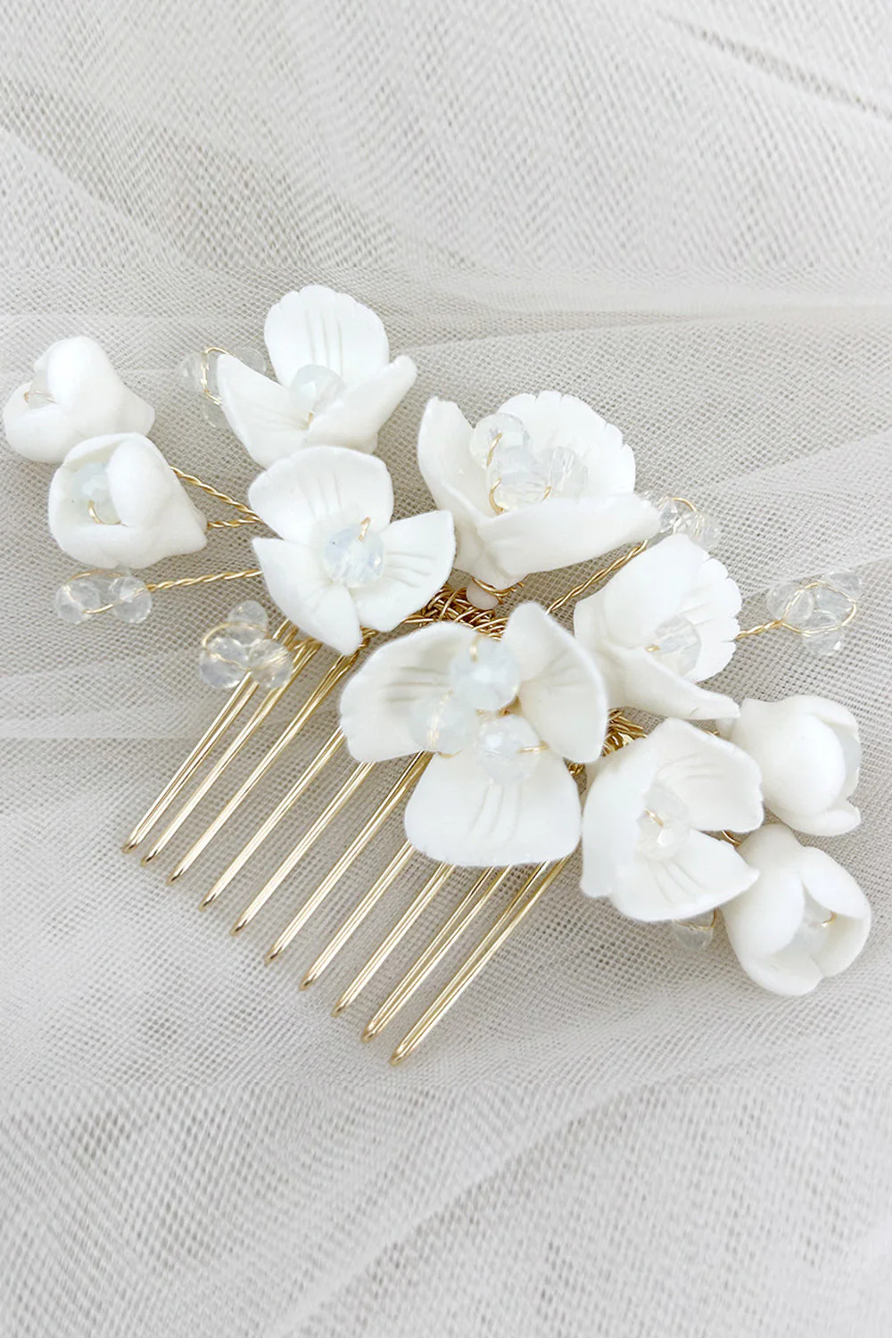 Plaque de fleur en céramique blanche Maquillage Maquillage Peigne à cheveux de mariée - Image 5