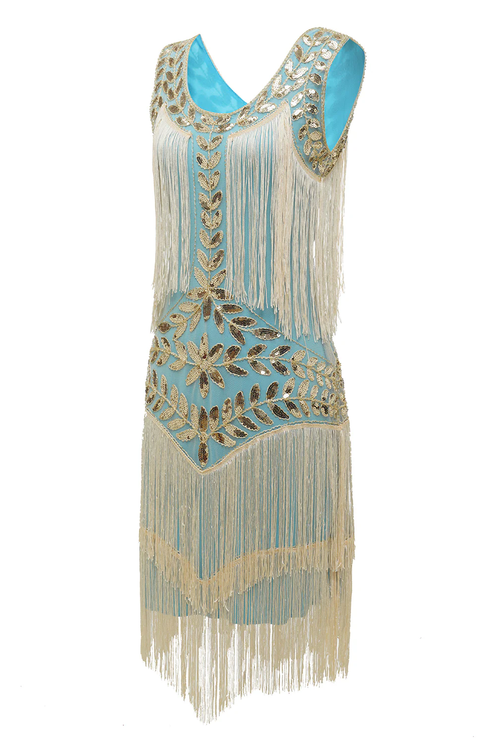 Robe Gatsby champagne des années 20 à paillettes et franges - Image 17