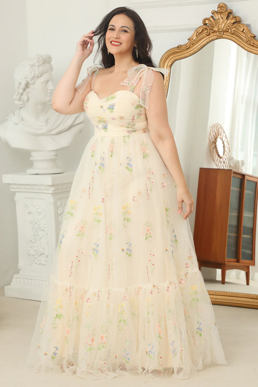 Grande taille Champagne Robe de Bal Long Avec Broderie - Image 4