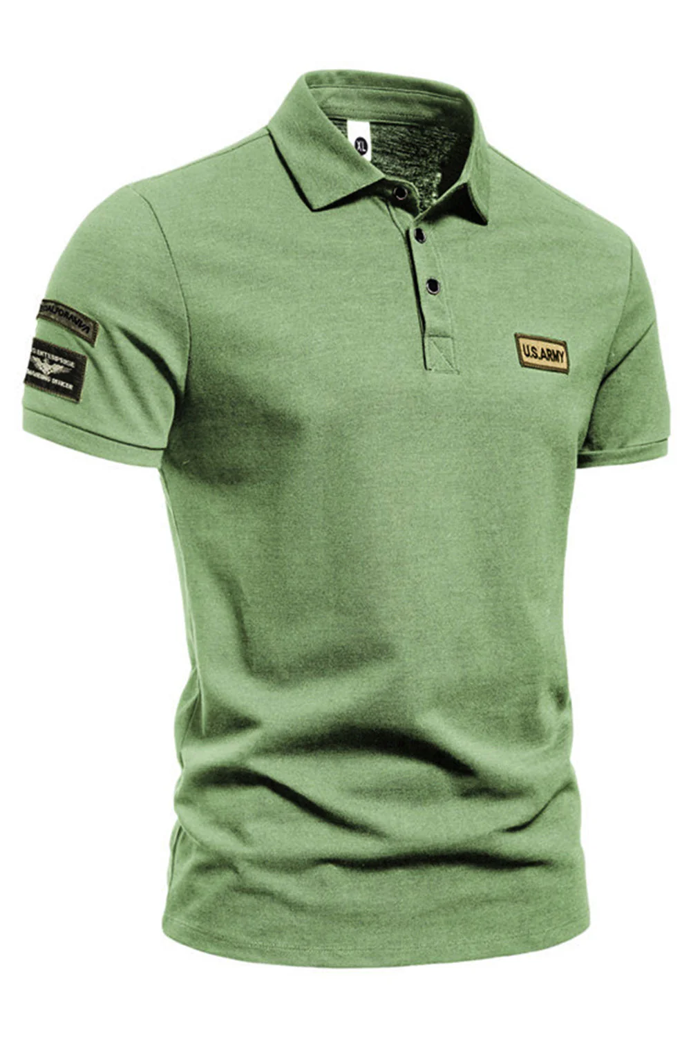 Polo homme vert à manches courtes en coton stretch uni - Image 3