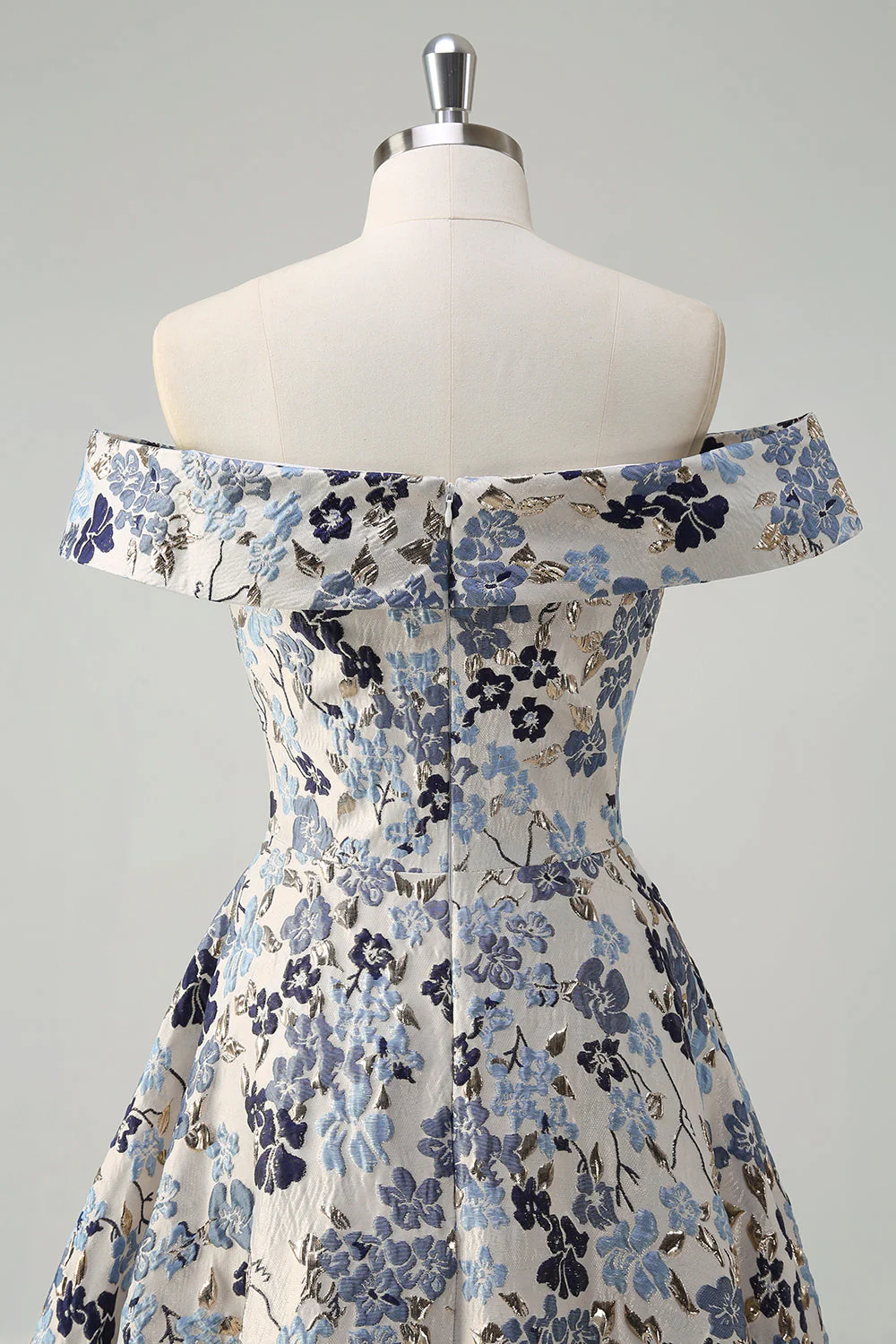 Princesse fleur bleue scintillante hors de l’épaule froncé longue robe de bal avec fente - Image 5