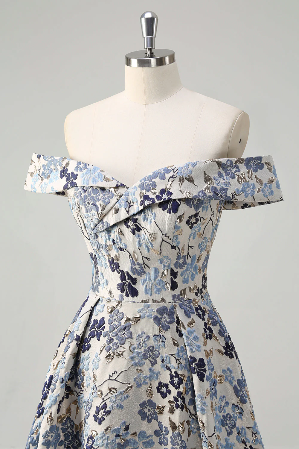 Princesse fleur bleue scintillante hors de l’épaule froncé longue robe de bal avec fente - Image 6