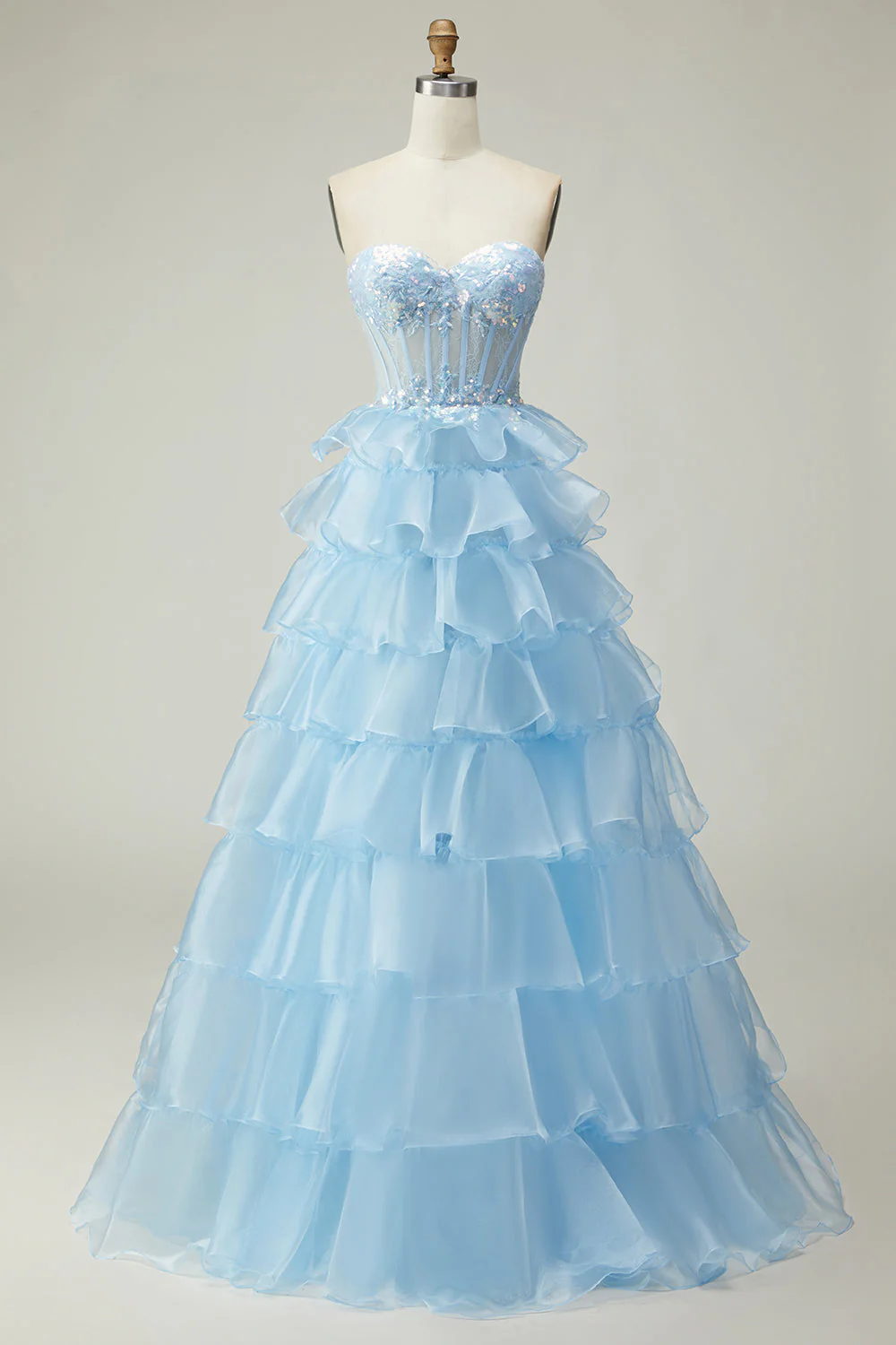 Princesse Pink Sweetheart Corset Tiered Sequins Robe De Soirée Avec Lace Up Back - Image 7
