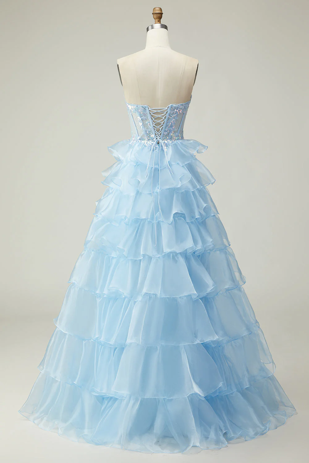 Princesse Pink Sweetheart Corset Tiered Sequins Robe De Soirée Avec Lace Up Back - Image 8