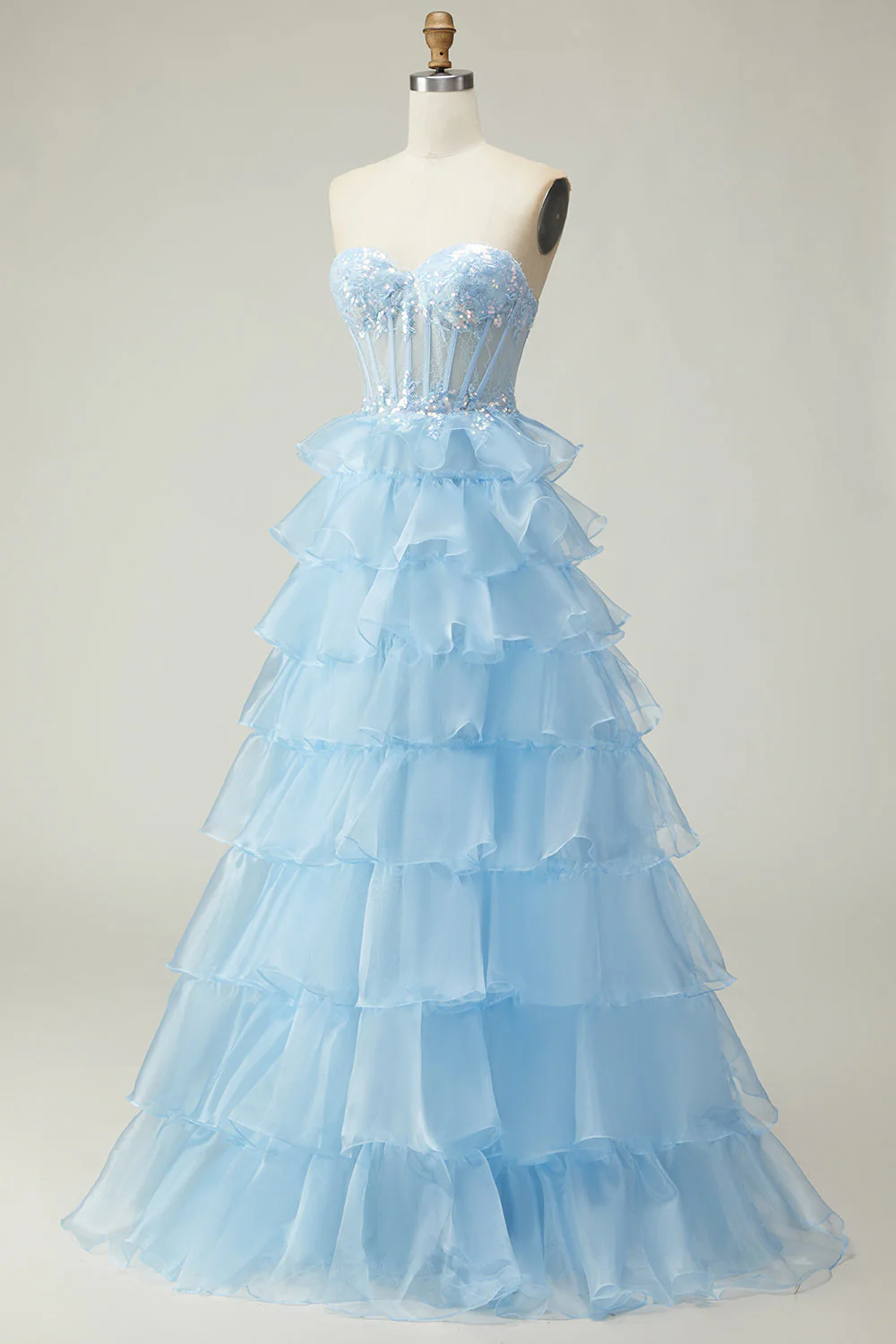 Princesse Pink Sweetheart Corset Tiered Sequins Robe De Soirée Avec Lace Up Back - Image 9
