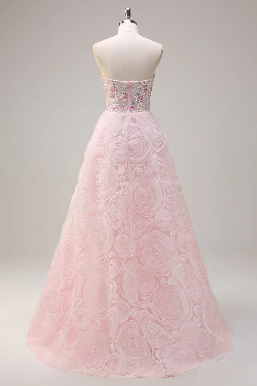 Princesse rose scintillante sans bretelles floral corset longue robe de Soirée avec paillettes - Image 2