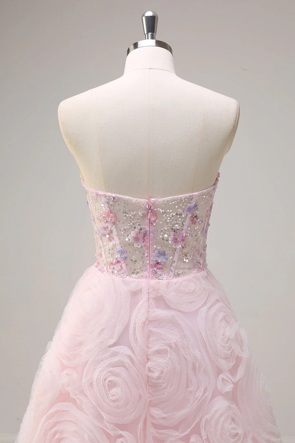 Princesse rose scintillante sans bretelles floral corset longue robe de Soirée avec paillettes - Image 5