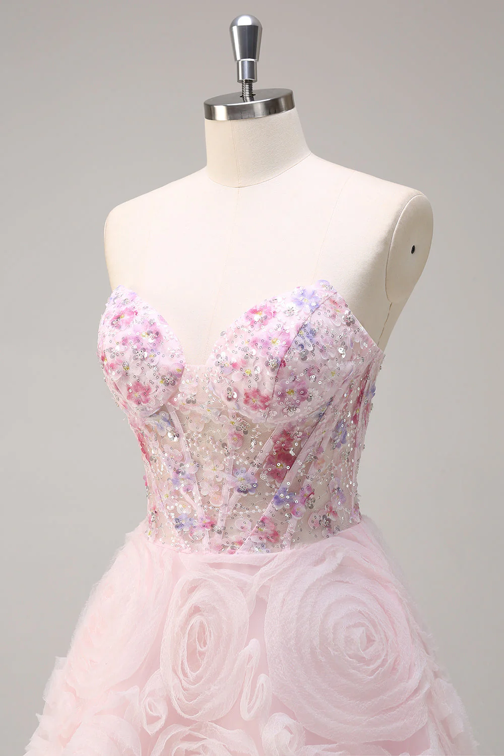 Princesse rose scintillante sans bretelles floral corset longue robe de Soirée avec paillettes - Image 6