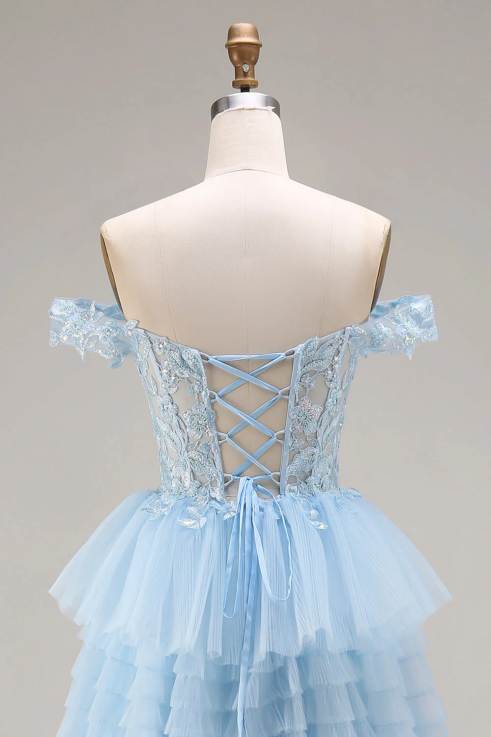 Princesse Sky Blue, robe de bal longue en tulle à volants avec broderies - Image 5