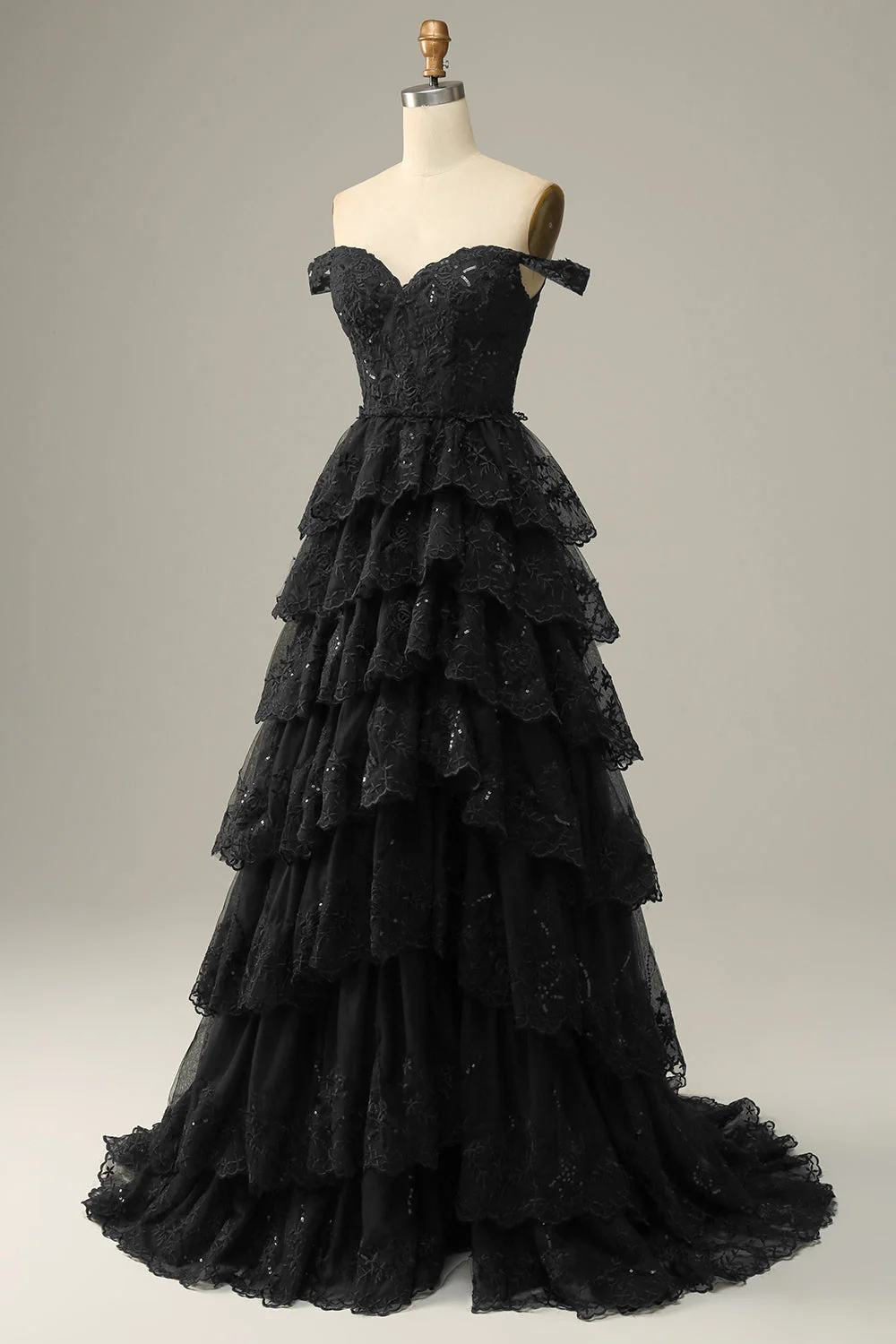 Robe de bal longue bleue princesse à une épaule avec appliques - Image 9