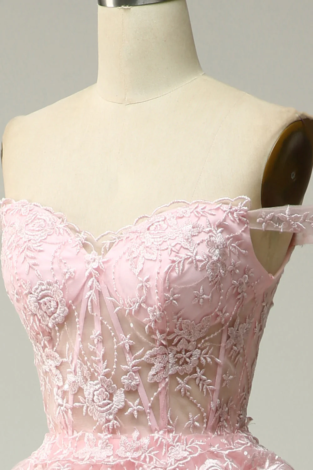 Princesse Une ligne sur l’épaule Robe de bal longue rose avec appliques - Image 5