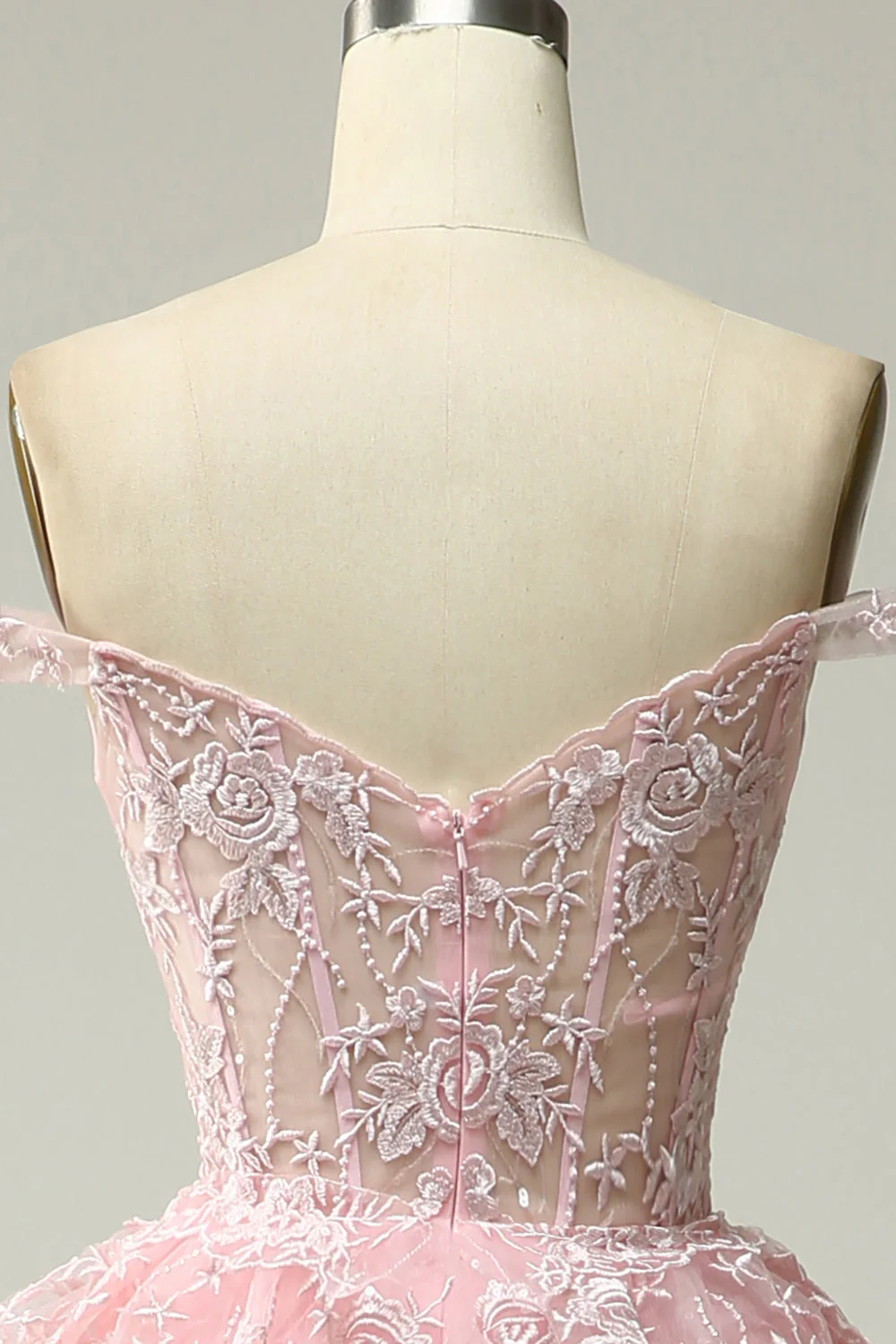 Princesse Une ligne sur l’épaule Robe de bal longue rose avec appliques - Image 6