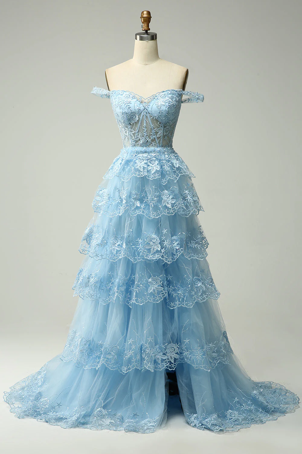 Princesse Une ligne sur l’épaule Robe de bal longue rose avec appliques - Image 7