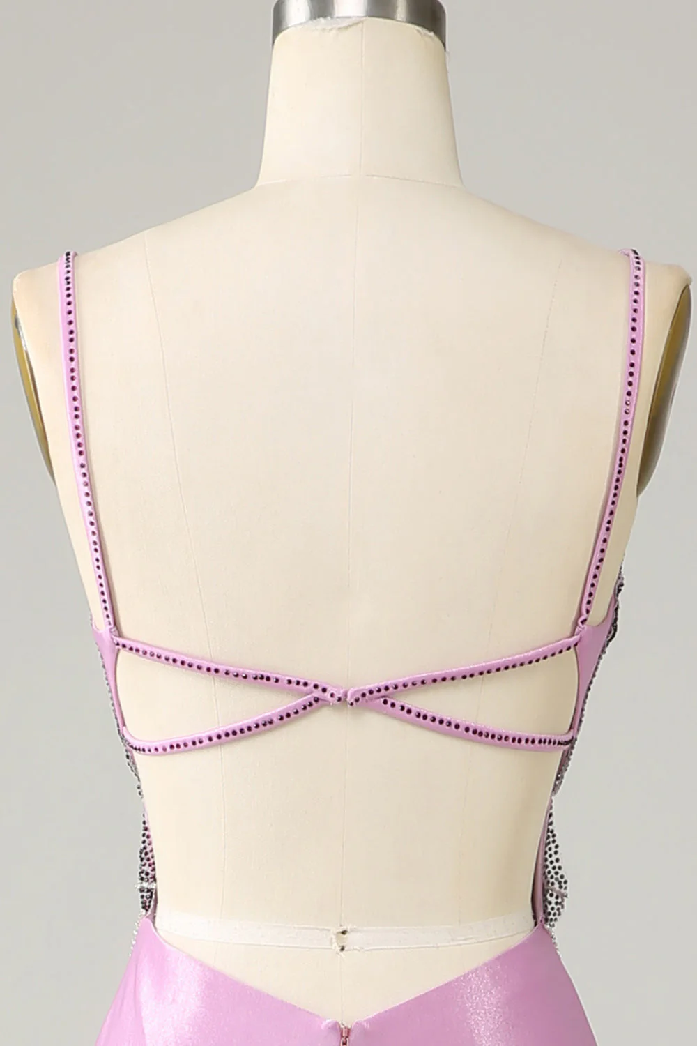Robe de Soirée pourpre sirène dos nu bretelles spaghetti papillons - Image 5