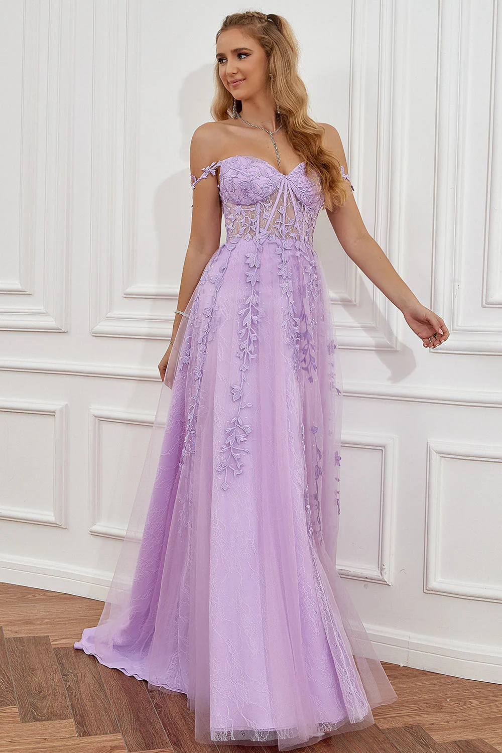 Robe de soirée marine une ligne à bretelles spaghetti avec appliques - Image 19