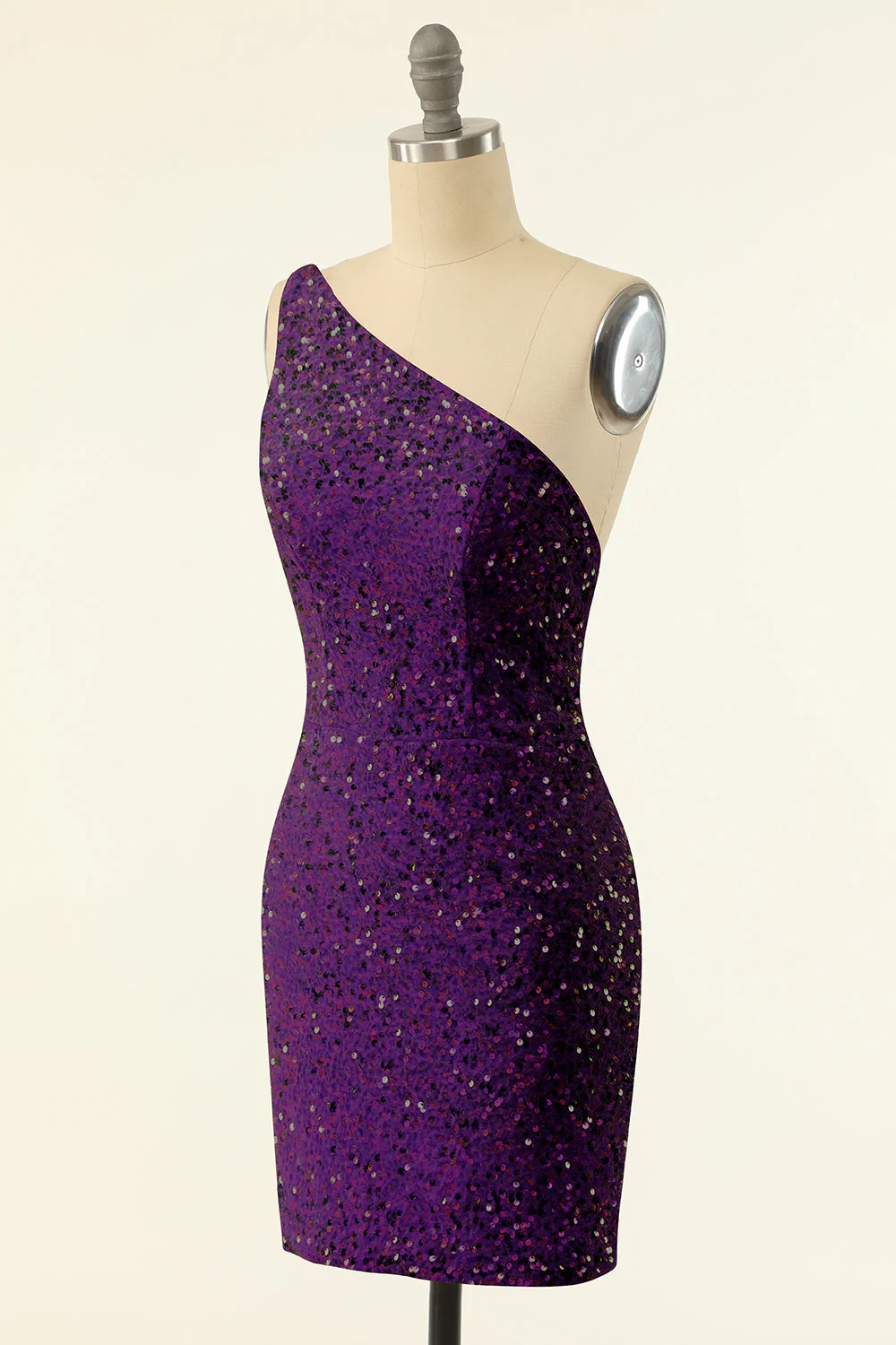 Purple One Shoulder Sequins Robe de retour - Image 3