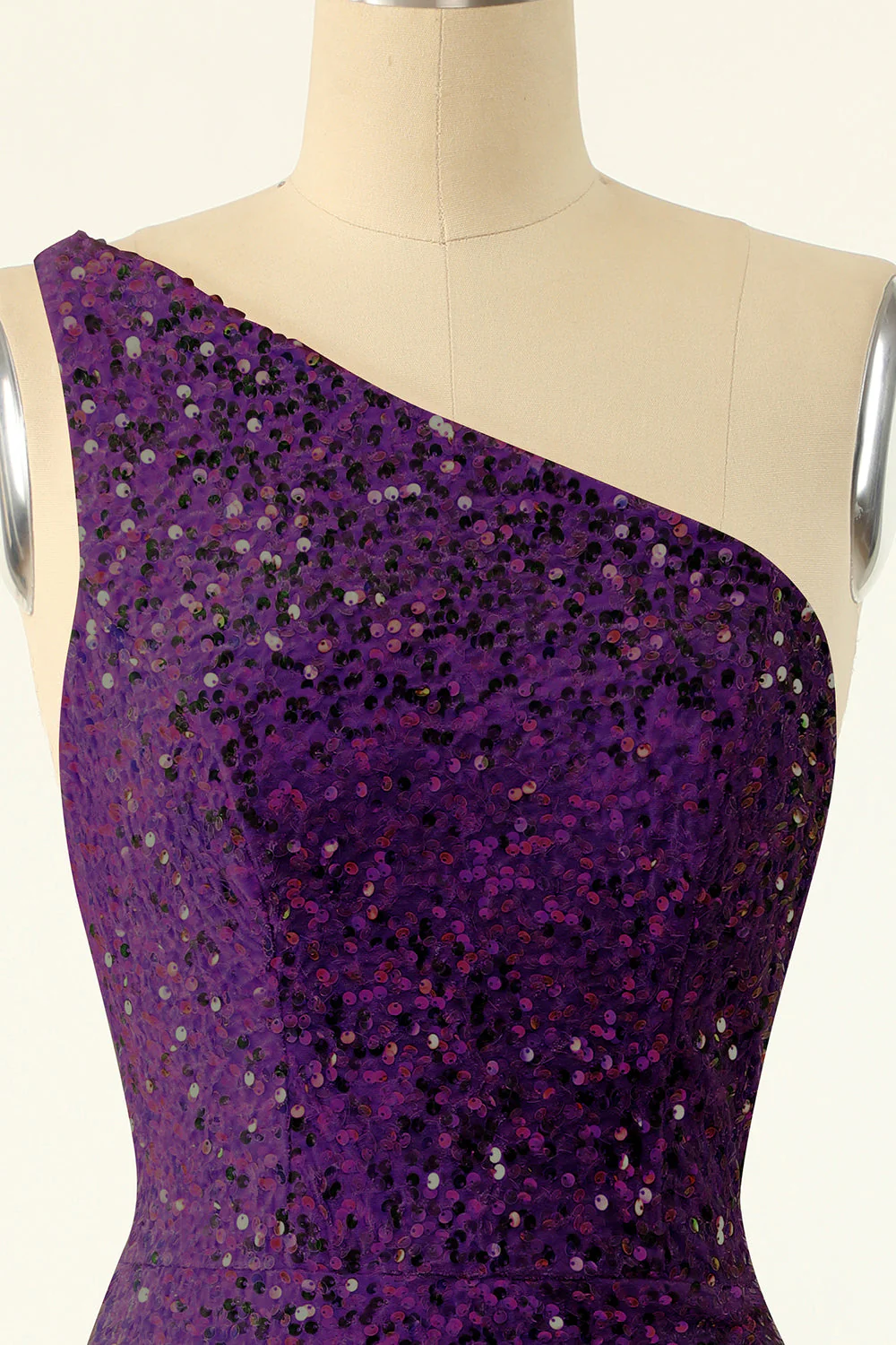 Purple One Shoulder Sequins Robe de retour - Image 4