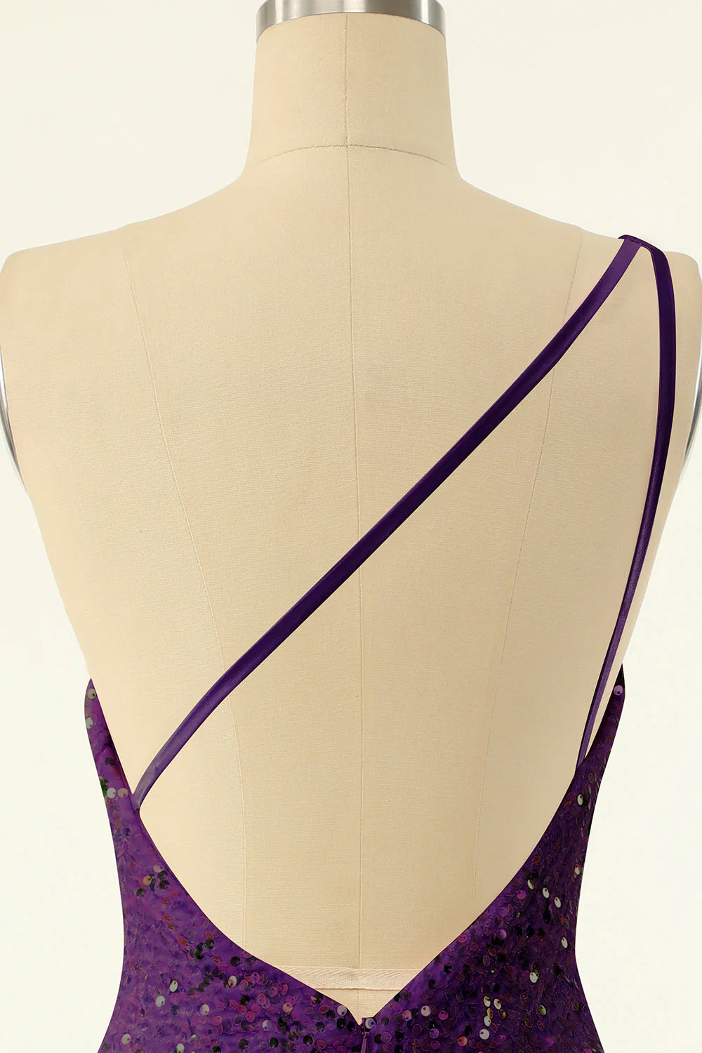 Purple One Shoulder Sequins Robe de retour - Image 5