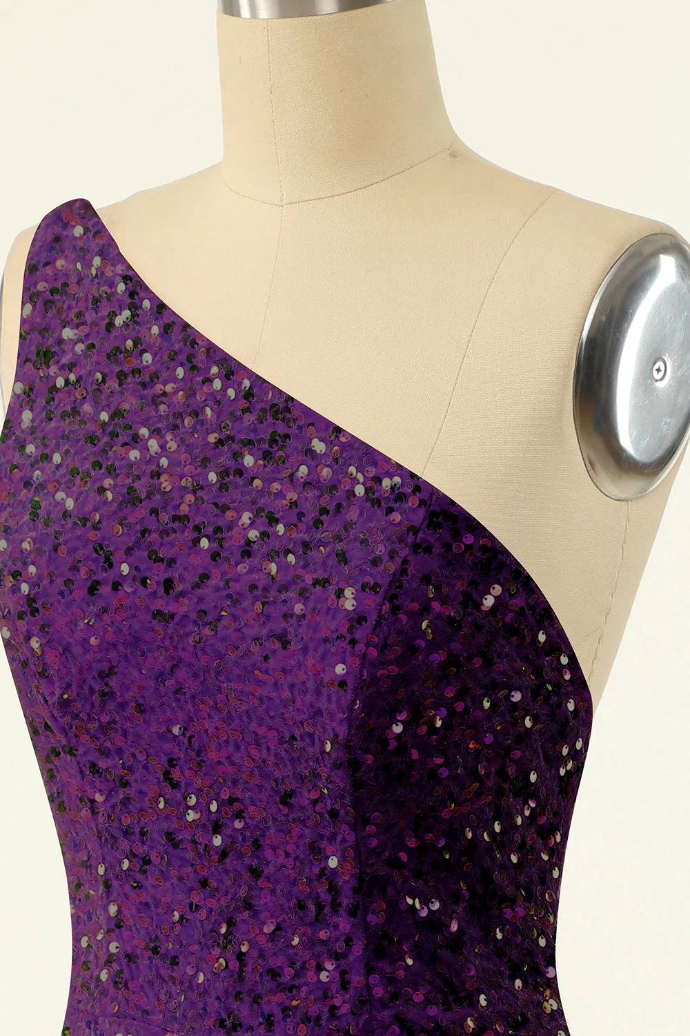 Purple One Shoulder Sequins Robe de retour - Image 6