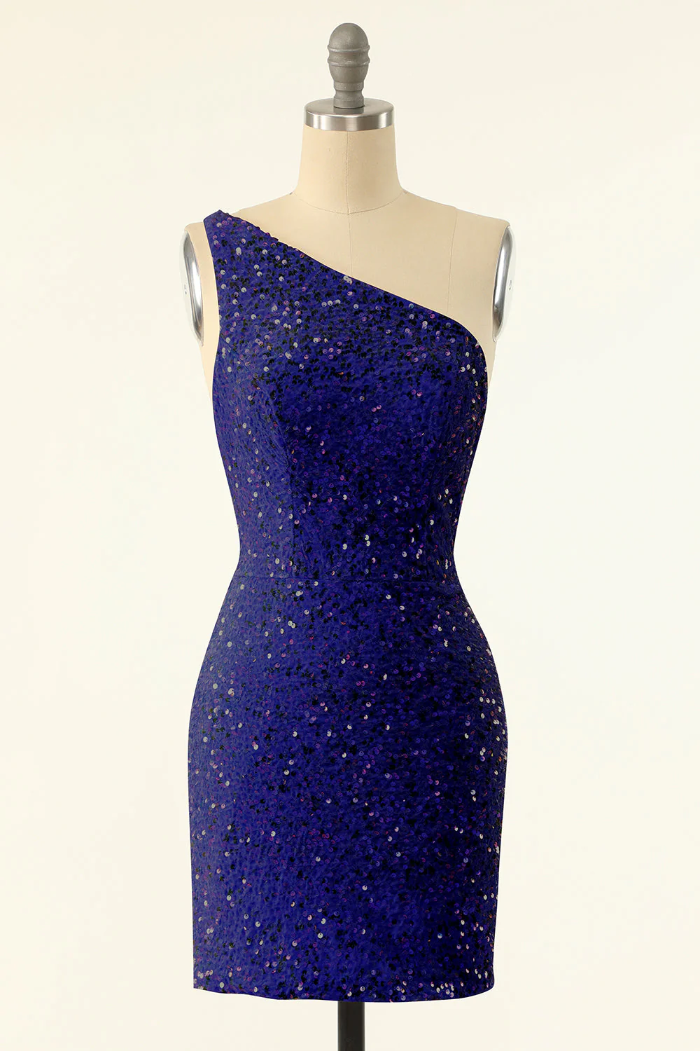 Purple One Shoulder Sequins Robe de retour - Image 7