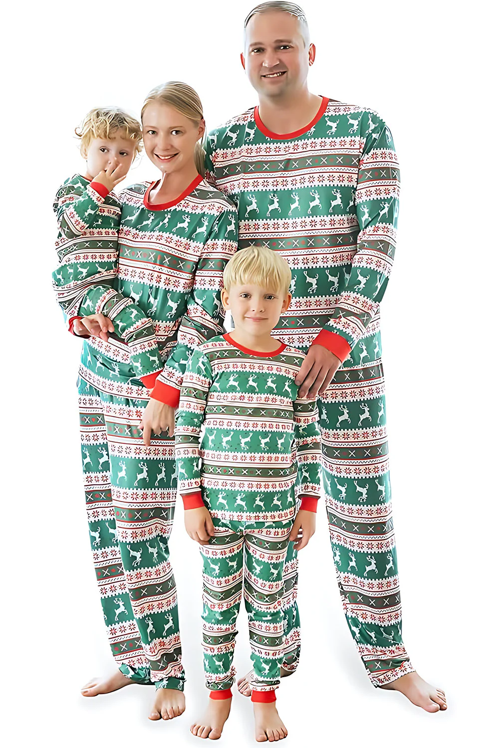 Pyjama de Noël assorti à manches longues à imprimé wapiti à rayures vertes - Image 2
