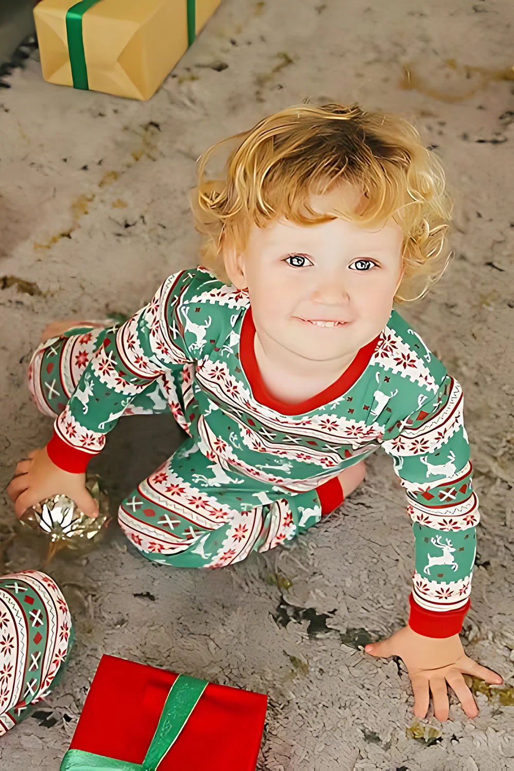 Pyjama de Noël assorti à manches longues à imprimé wapiti à rayures vertes - Image 4
