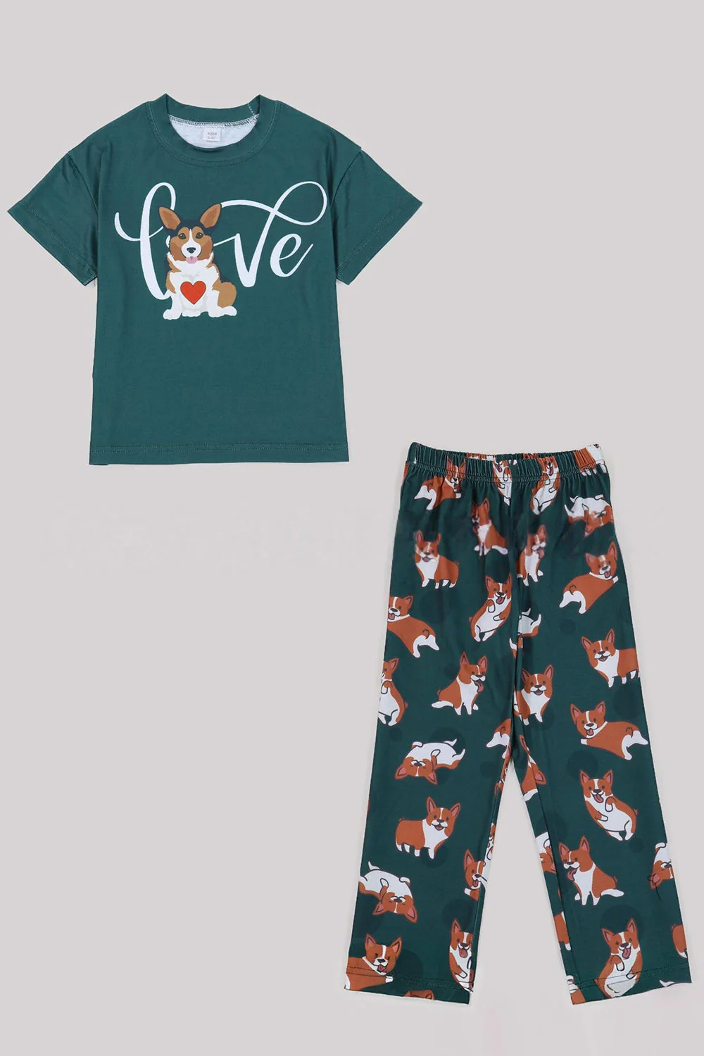 Pyjama familial assorti à manches courtes imprimé chien vert foncé - Image 6