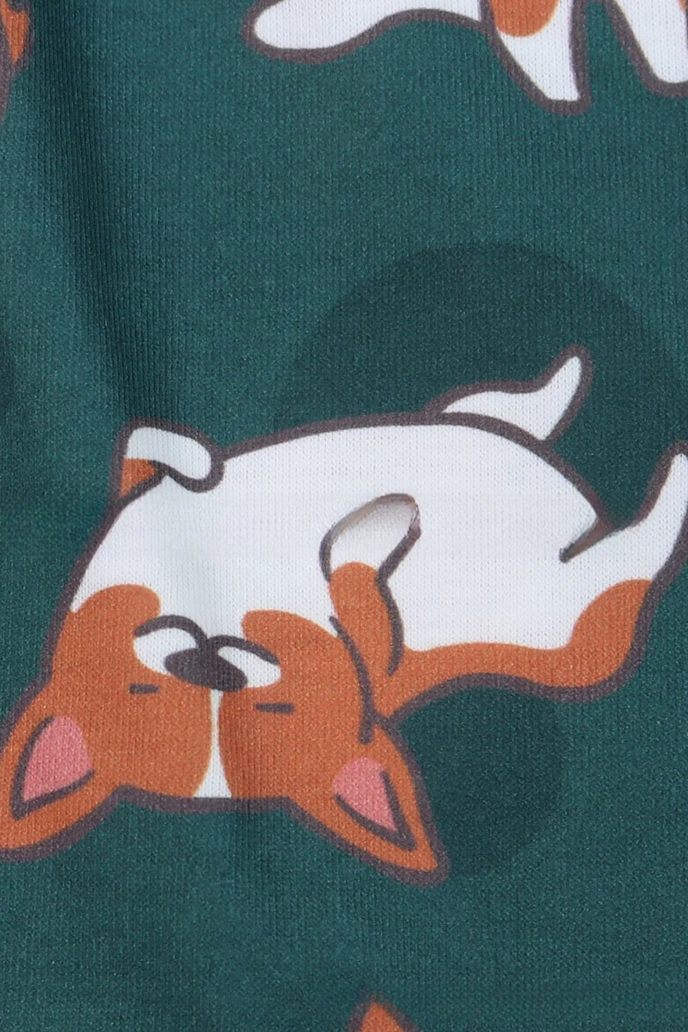 Pyjama familial assorti à manches courtes imprimé chien vert foncé - Image 8
