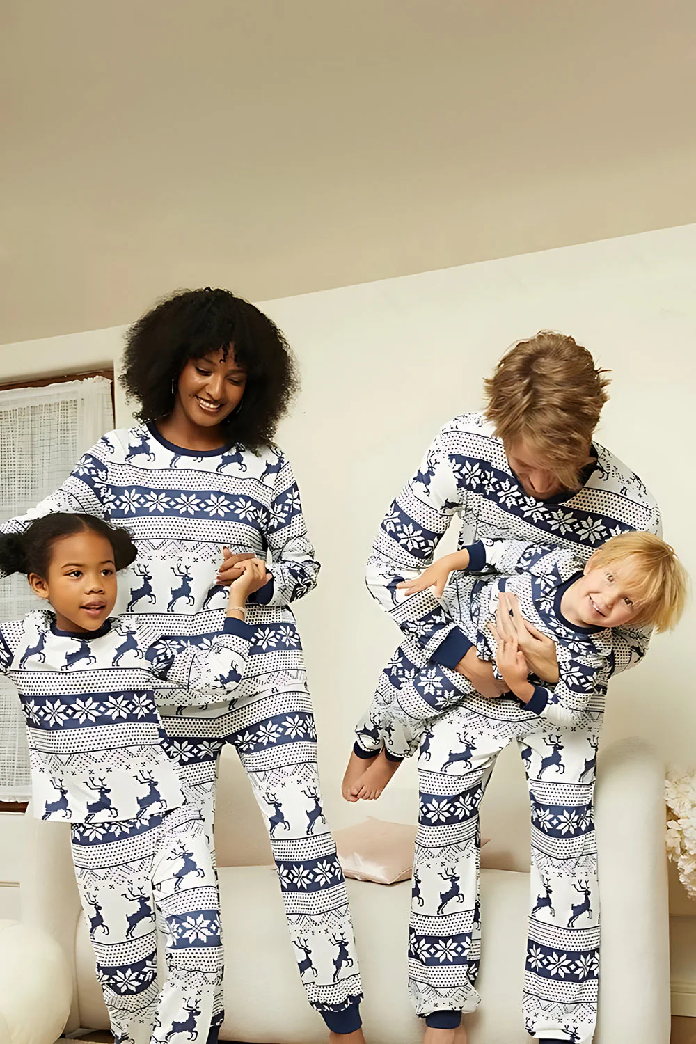 Pyjama familial assorti à manches longues imprimé marine blanc marine - Image 3