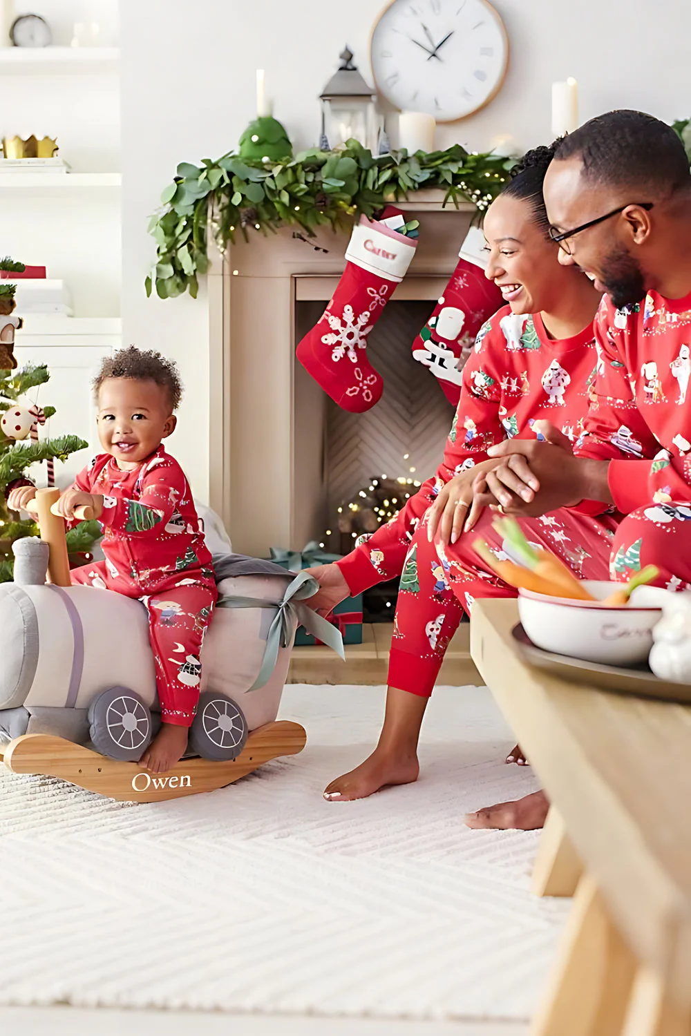 Pyjama familial assorti imprimé Noël rouge à manches longues - Image 3