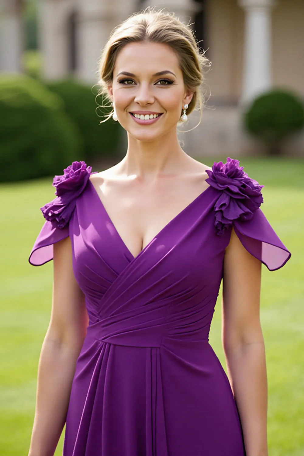 Robe pour mère de la mariée raisin ligne A avec fleurs 3D - Image 3