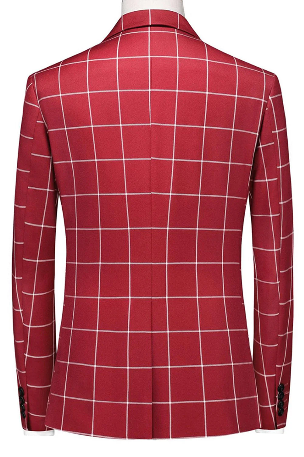 Costume de bal pour homme 3 pièces à rayures rouges et revers pointus - Image 3