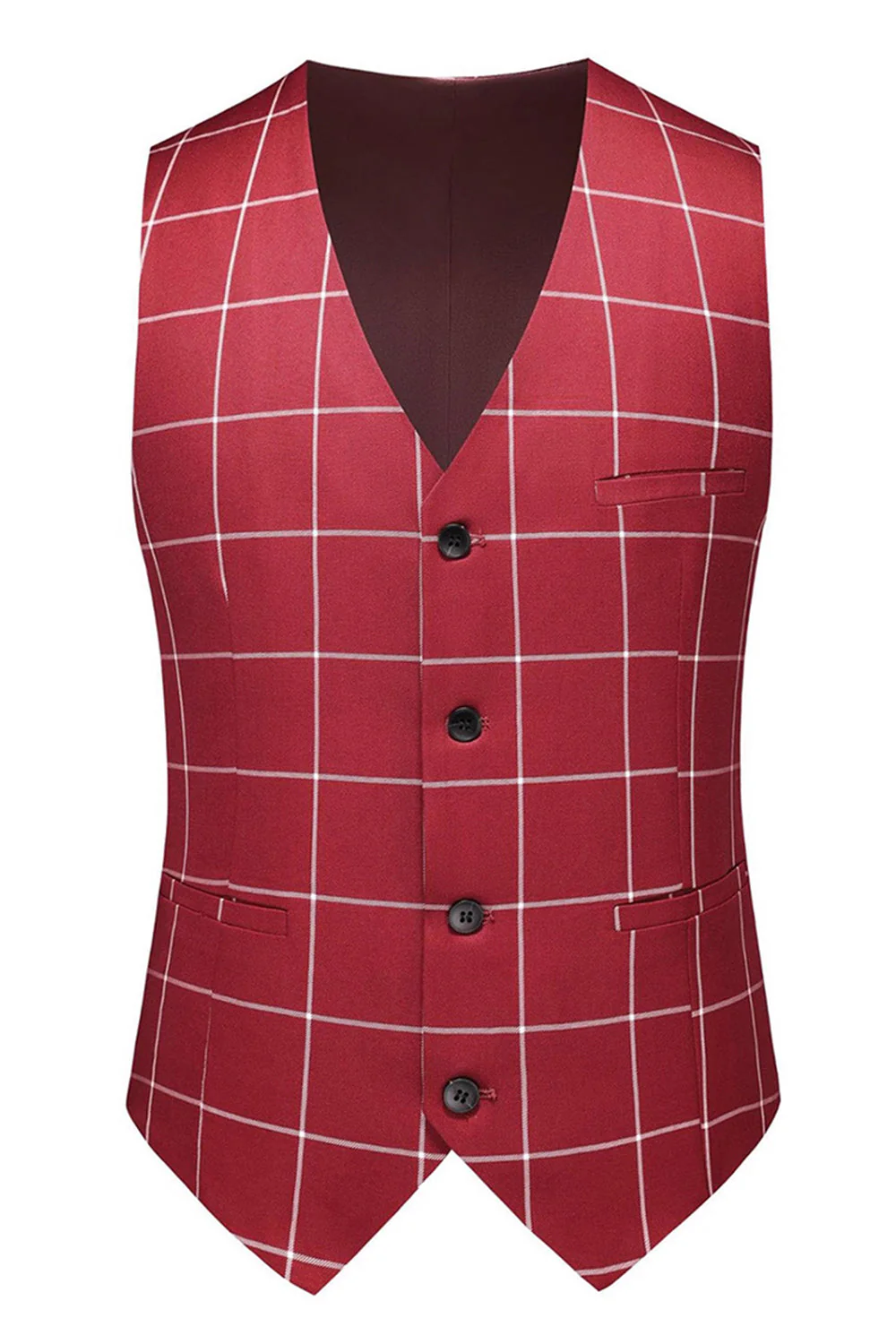 Costume de bal pour homme 3 pièces à rayures rouges et revers pointus - Image 5